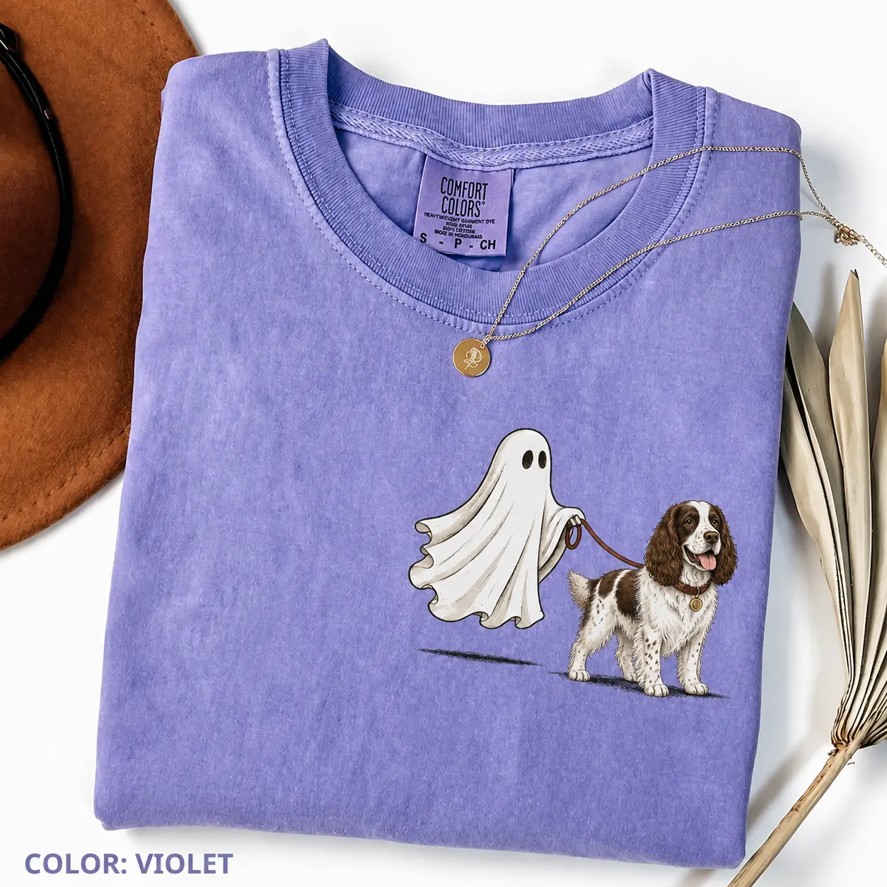 Comfort Colors Violet Ghost Walking Halloween Shirt, Cute Custom Dog Breed Tee for Pet Moms - photo 4