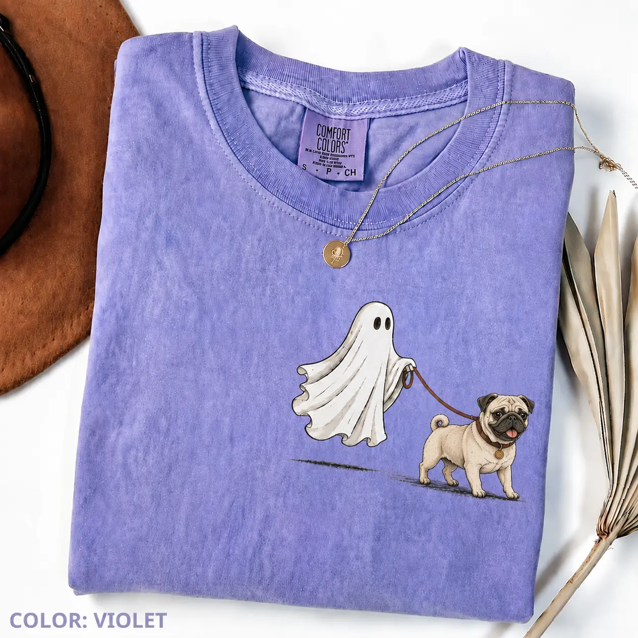Comfort Colors Violet Ghost Walking Halloween Shirt, Cute Custom Dog Breed Tee for Pet Moms - photo 5