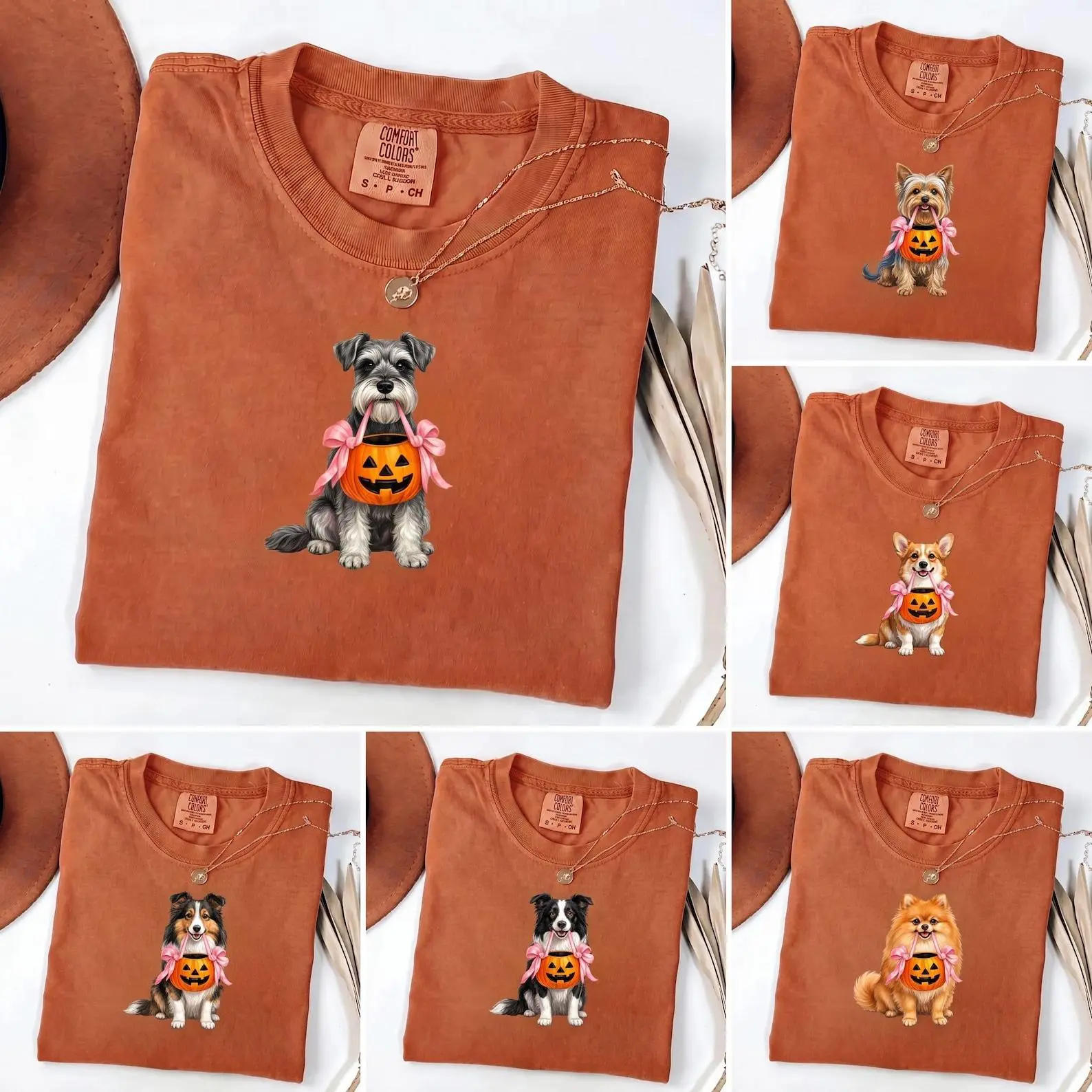 50+ Dog Breeds Halloween Comfort Colors Shirt, Cute Pumpkin Basket Graphic Tee, Custom Pet Mom Gift