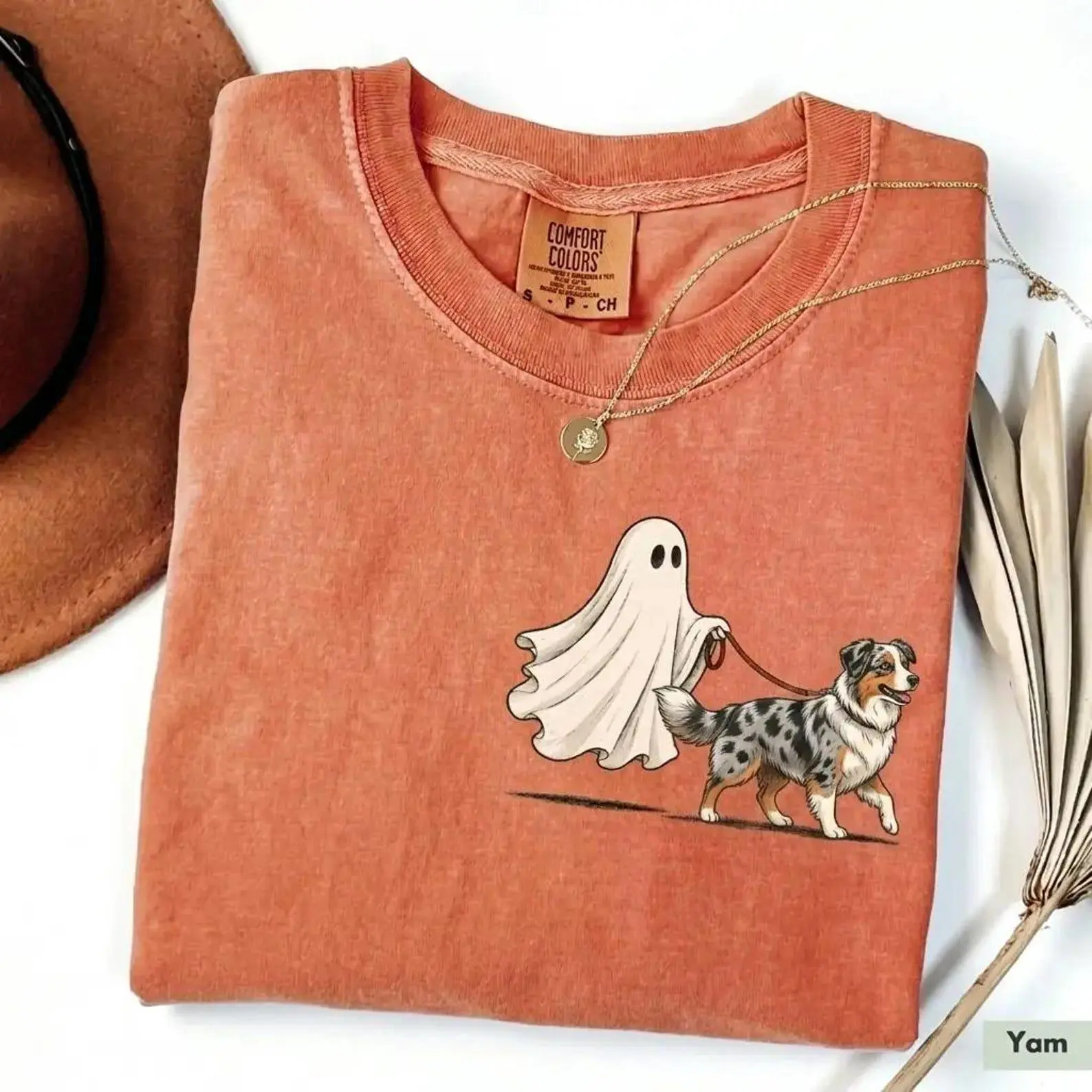 Ghost Dog Walker Halloween Shirt, Spooky Pet Owner Tee, Retro Costume Funny Fall Vintage October Graphic - photo 5