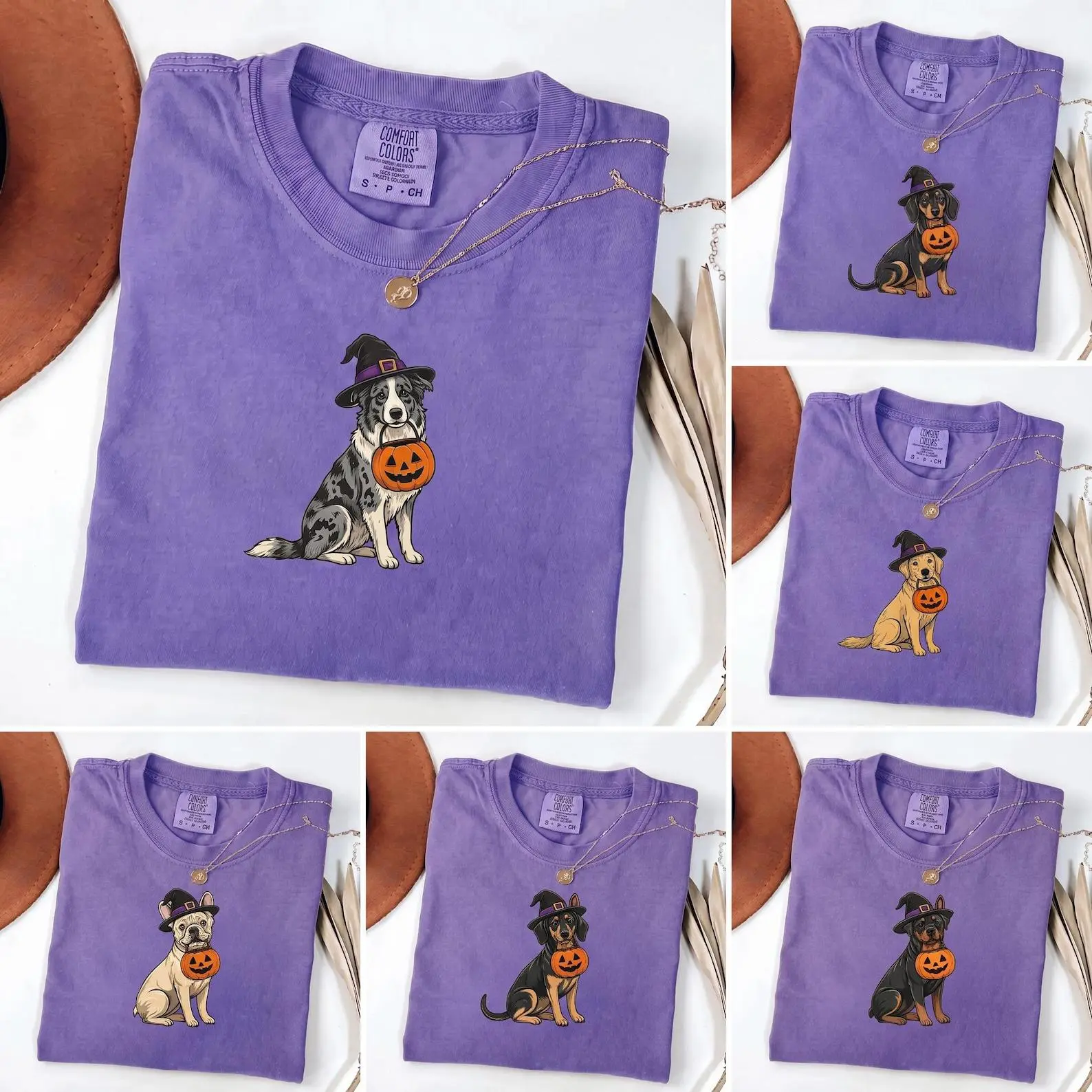 Comfort Colors 50+ Breeds Halloween Dog Mom Shirt, Custom Dog Tee, Trick Or Treat Spooky Season Fall Lover Gift