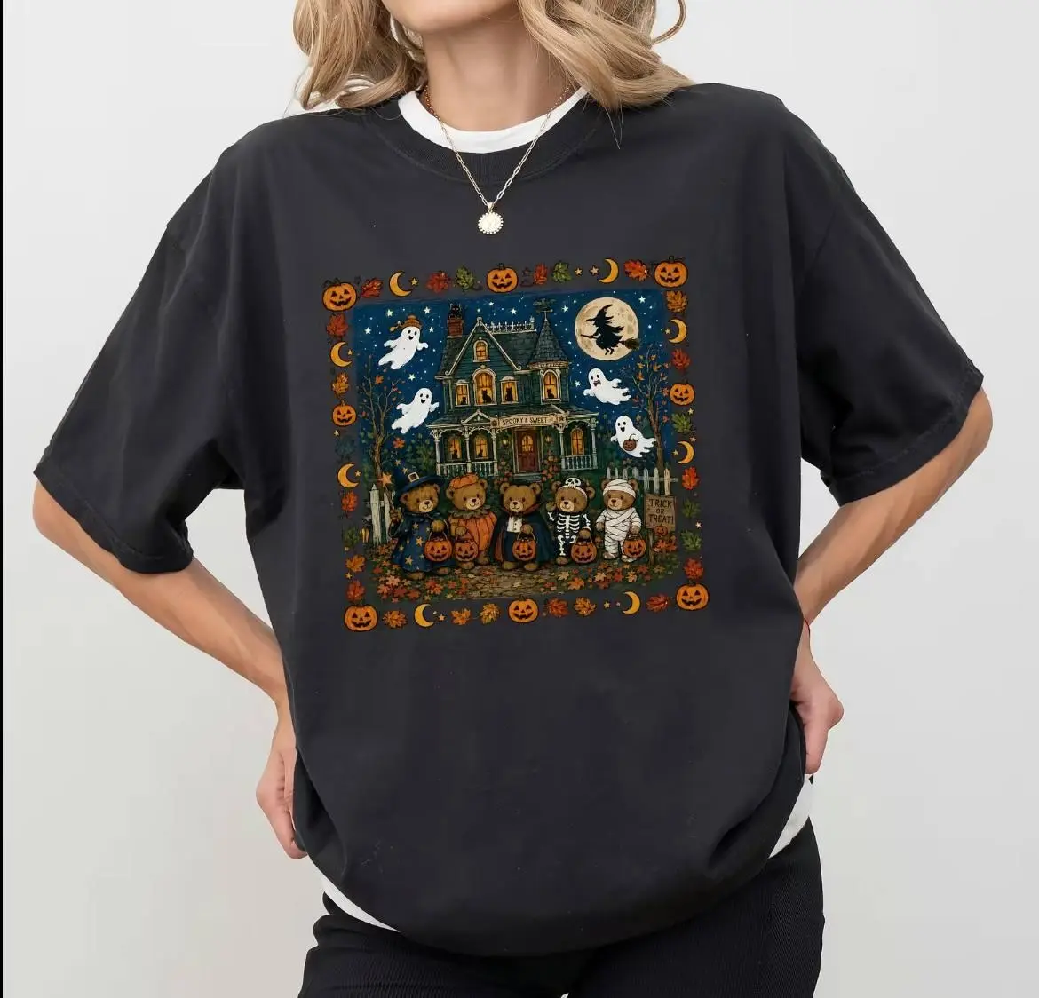 Comfort Colors 90s Bears Halloween Shirt, Trick or Treat Pumpkin Lover Graphic Tee Gift - photo 2
