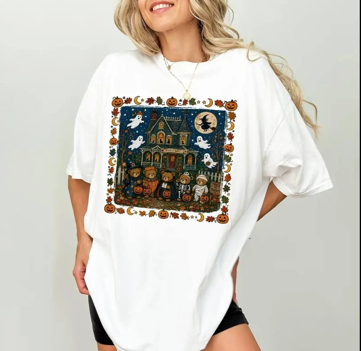 Comfort Colors 90s Bears Halloween Shirt, Trick or Treat Pumpkin Lover Graphic Tee Gift - photo 3