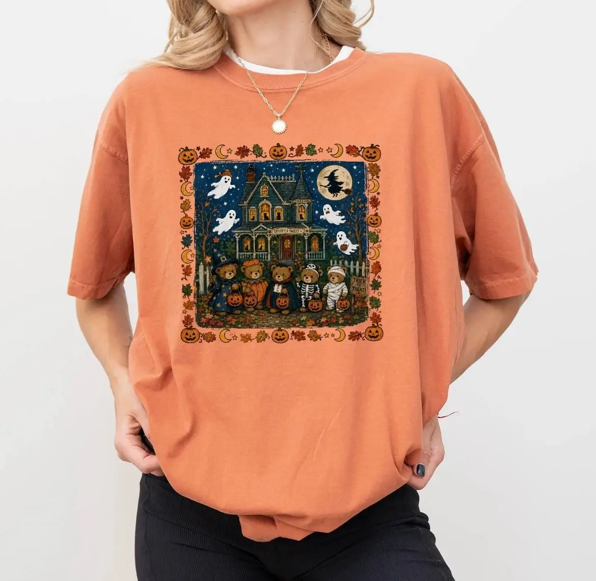 Comfort Colors 90s Bears Halloween Shirt, Retro Trick or Treat Pumpkin Lover Fall Tee for Women