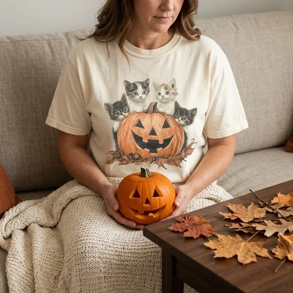 90s Retro Cat Halloween PNG Shirt Design, Spooky Season Pumpkin Sublimation Graphic, Black Kitty Lover Digital Download - photo 2
