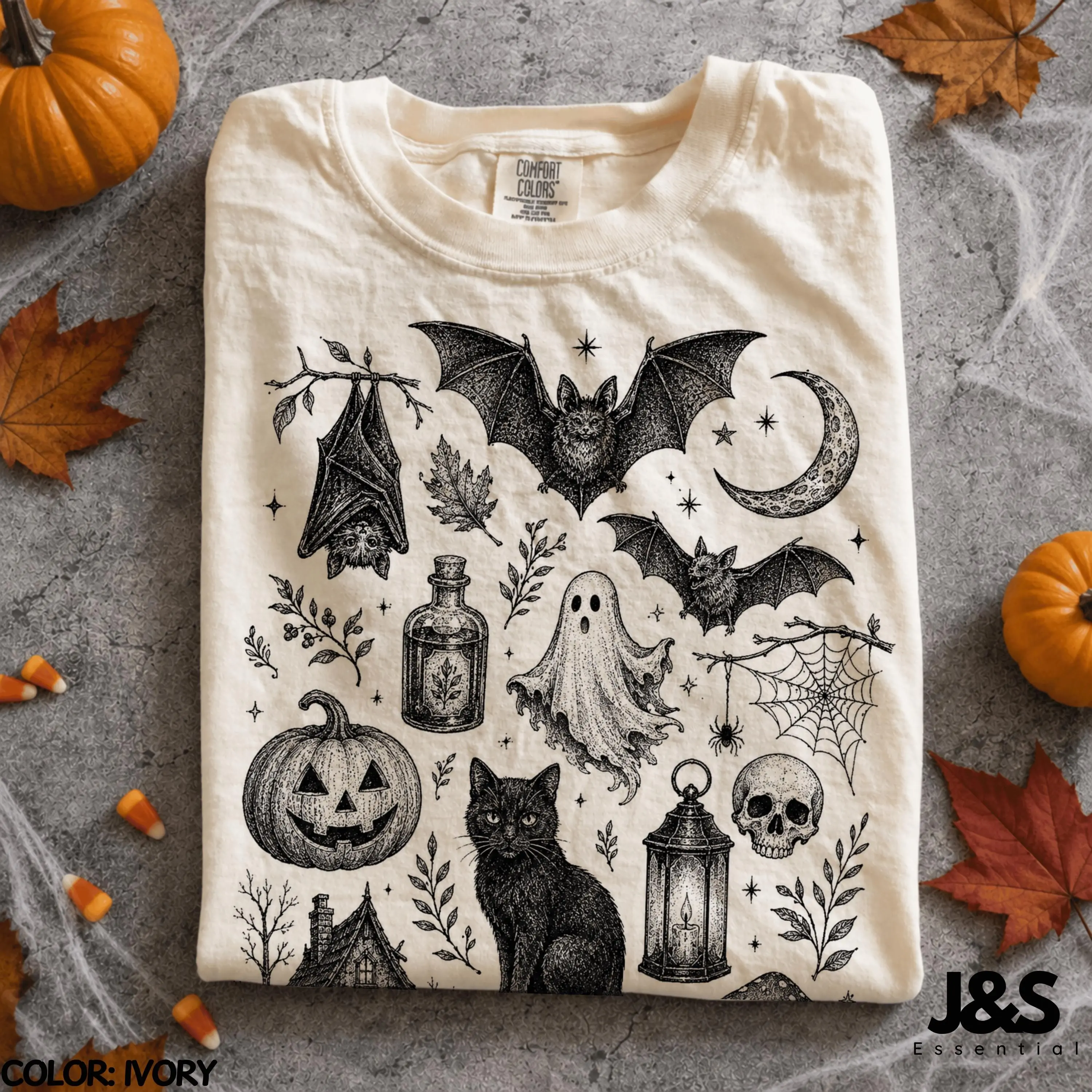 90s Tattoo Halloween Shirt, Vintage Spooky Flash Tee, Ghost Black Cat Pumpkin Bat Witchy Goth Graphic Gift