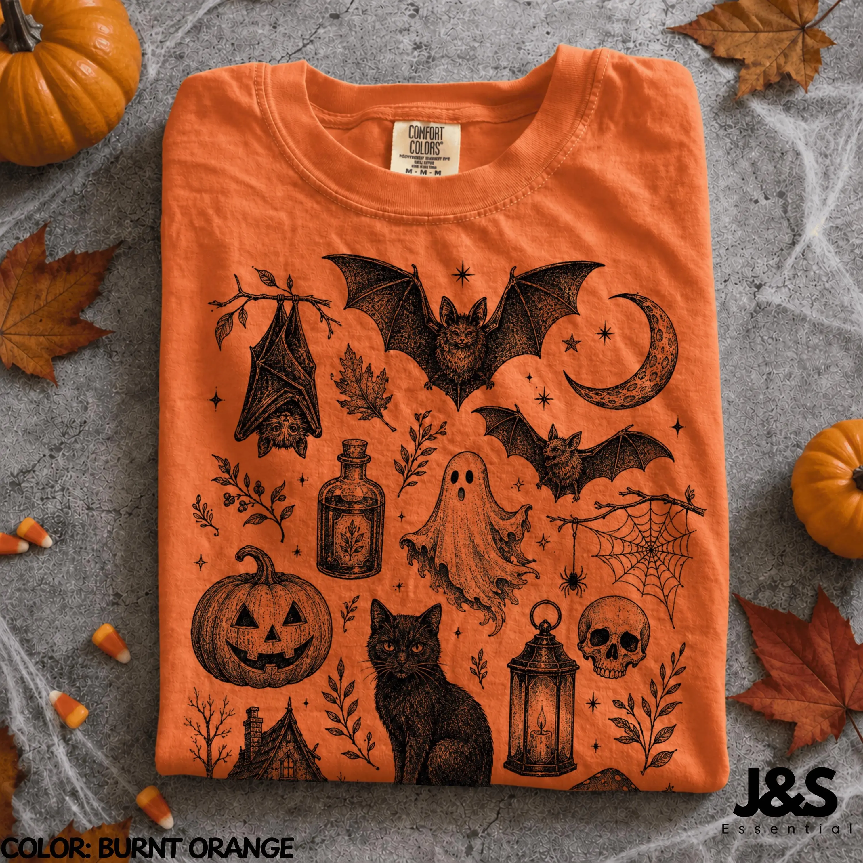 90s Tattoo Halloween Shirt, Vintage Spooky Flash Tee, Ghost Black Cat Pumpkin Bat Witchy Goth Graphic Gift - photo 3