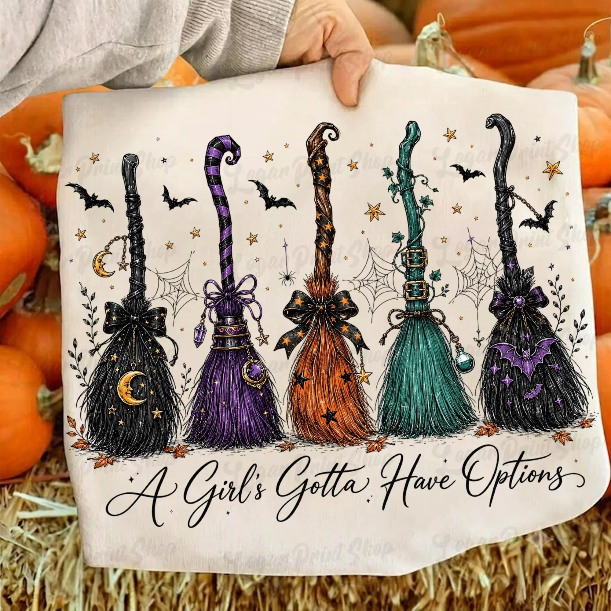 A Girl Gotta Have Options Retro Halloween Witch Sweatshirt, Vintage Spooky Broom Graphic for Women