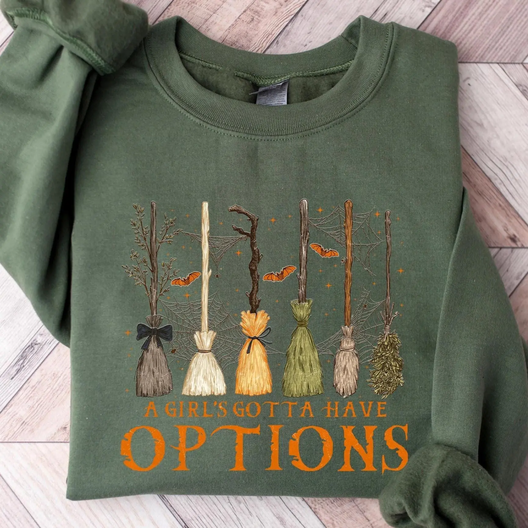 A Girl Gotta Have Options Sweatshirt, Retro Witches Halloween Crewneck, Trendy Spooky Season Witchy Gift