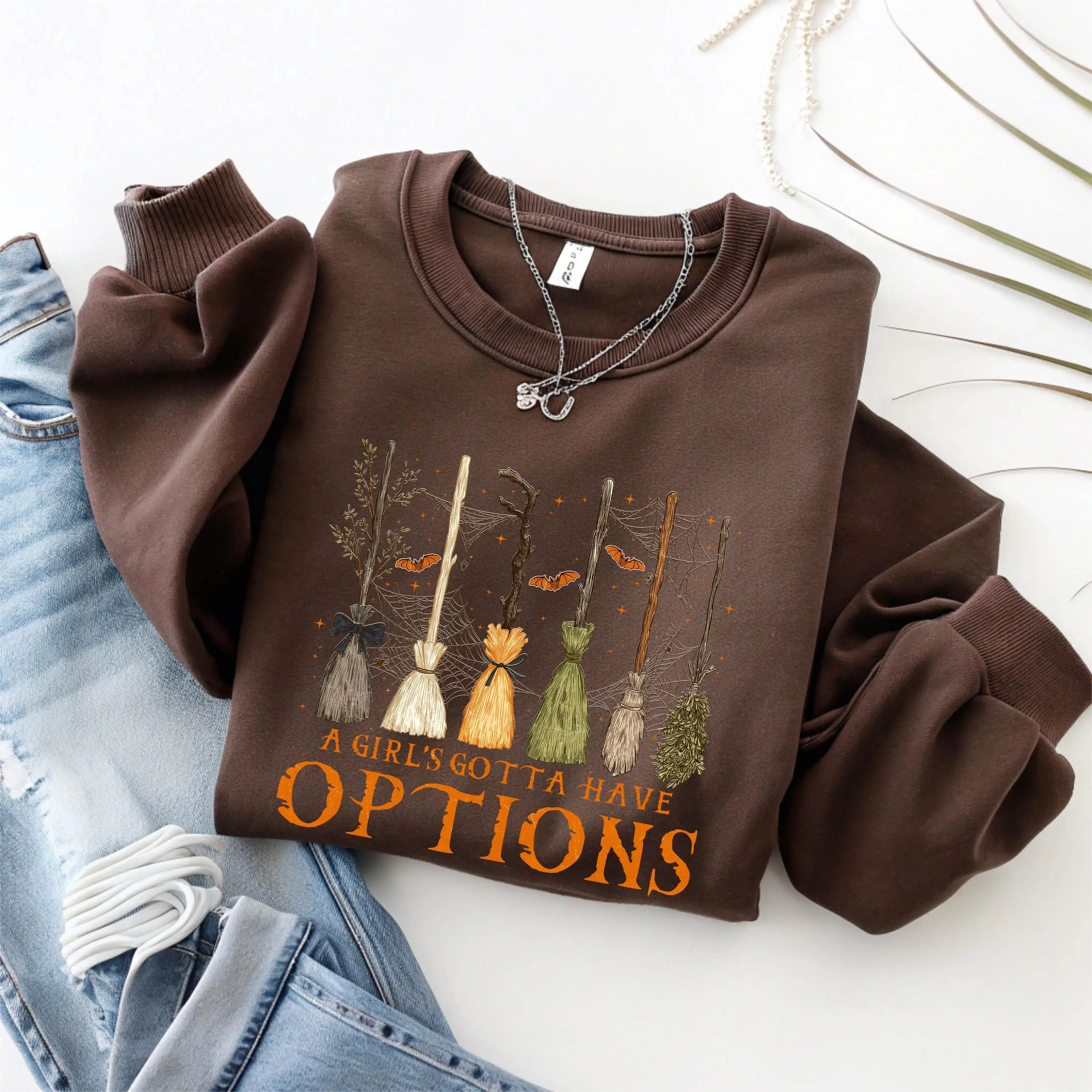 A Girl Gotta Have Options Sweatshirt, Retro Witches Halloween Crewneck, Trendy Spooky Season Witchy Gift - photo 2