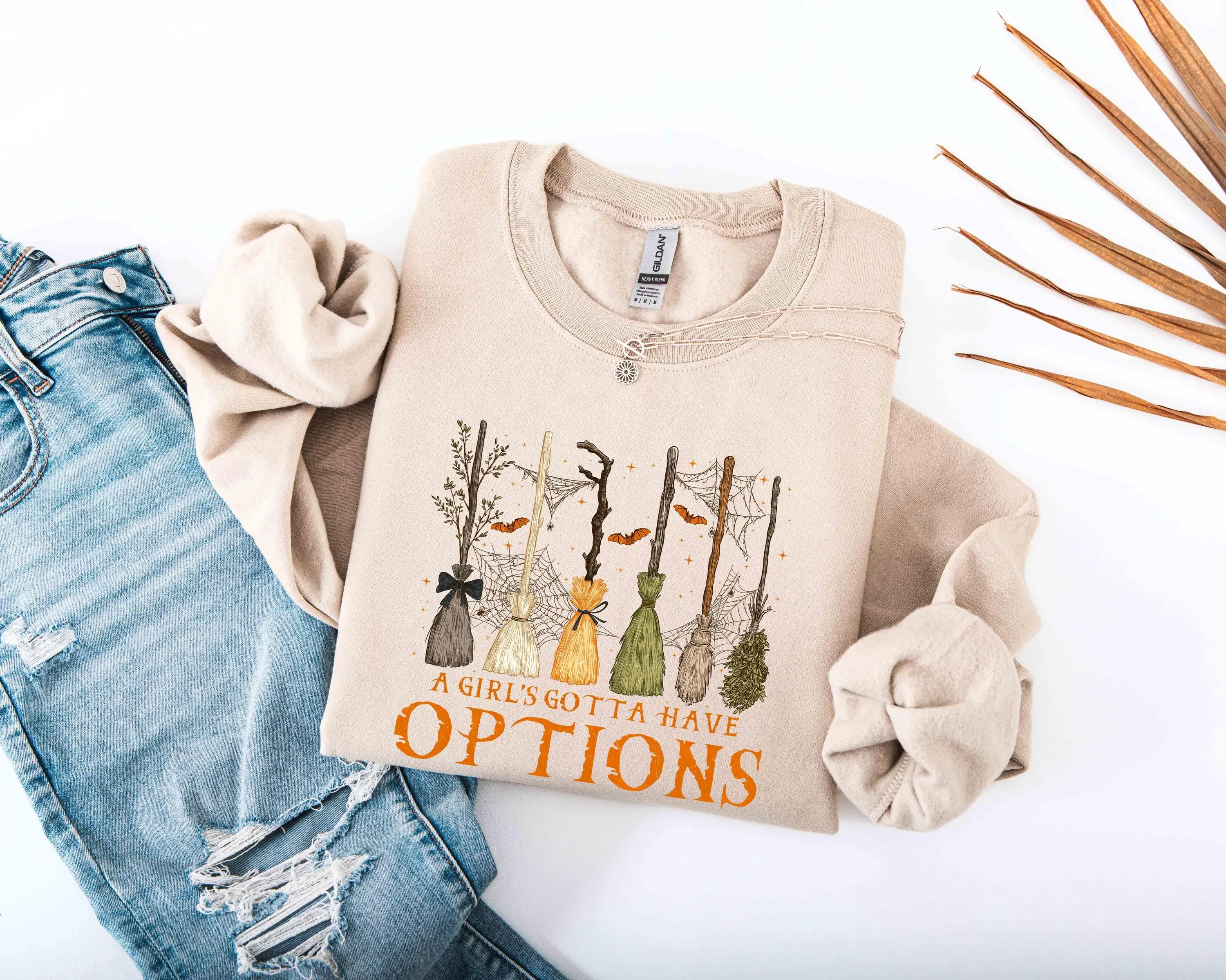 A Girl Gotta Have Options Sweatshirt, Retro Witches Halloween Crewneck, Trendy Spooky Season Witchy Gift - photo 3