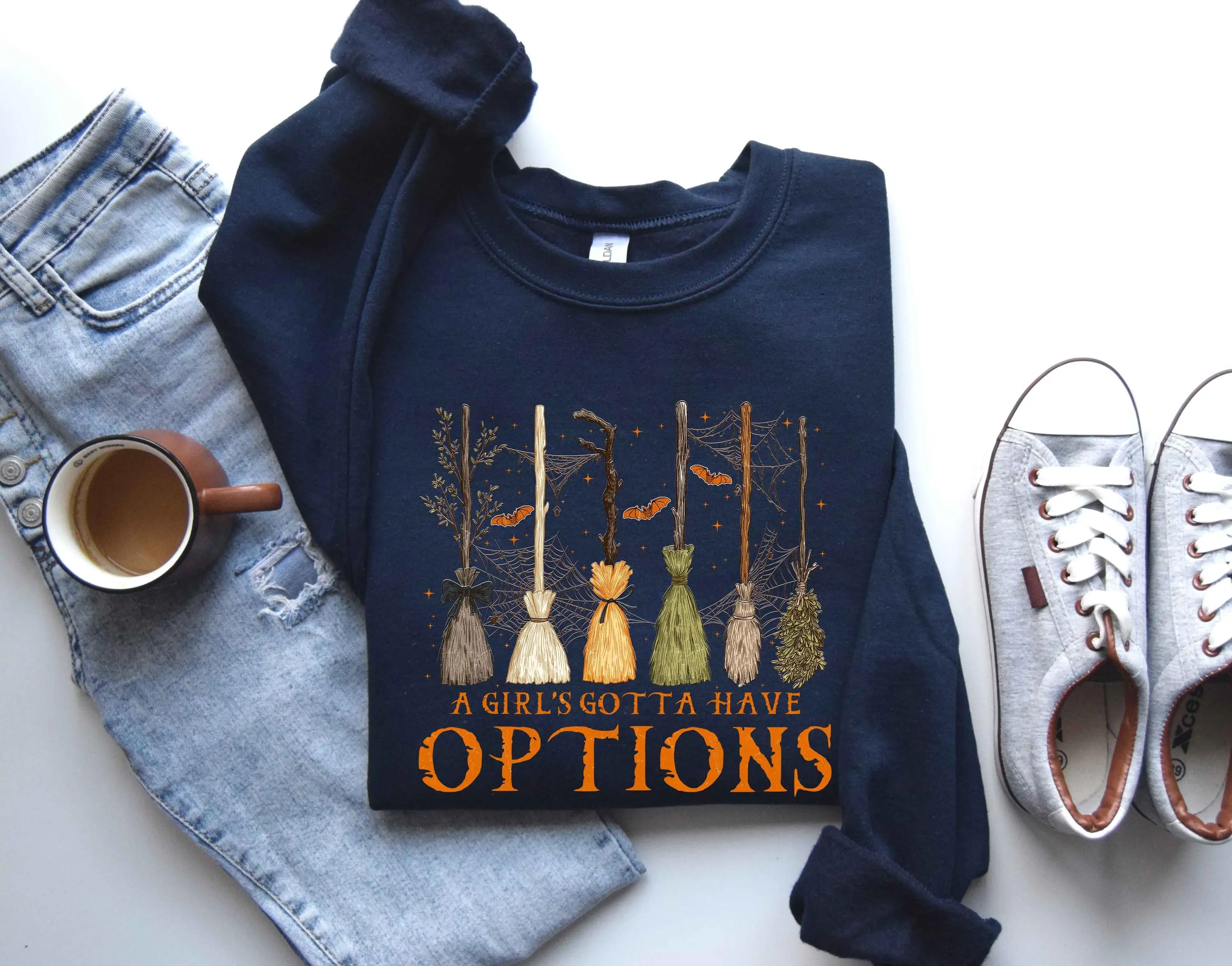 A Girl Gotta Have Options Sweatshirt, Retro Witches Halloween Crewneck, Trendy Spooky Season Witchy Gift - photo 5