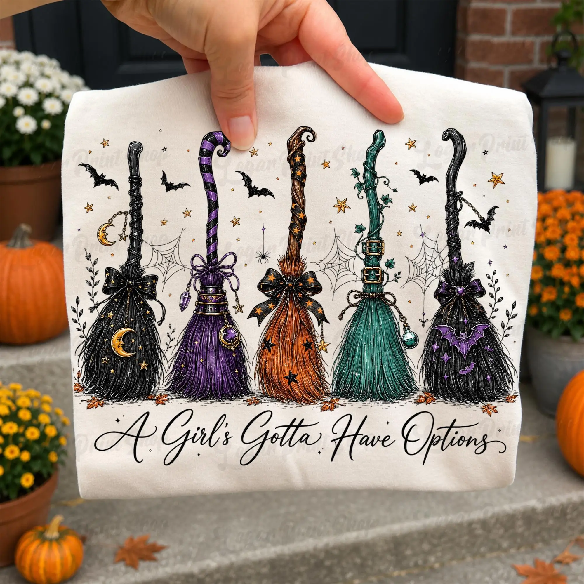 Comfort Colors A Girl's Gotta Have Options Shirt, Retro Vintage Halloween Witch Spooky Broom Tee - photo 3