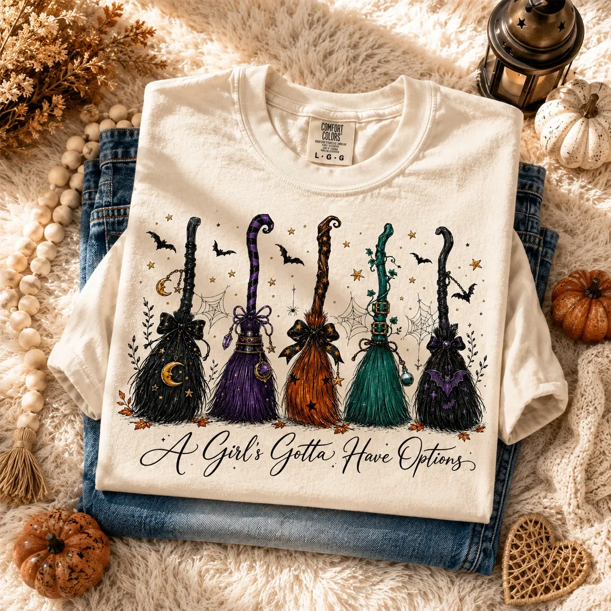 Comfort Colors A Girl's Gotta Have Options Shirt, Retro Vintage Halloween Witch Spooky Broom Tee - photo 4