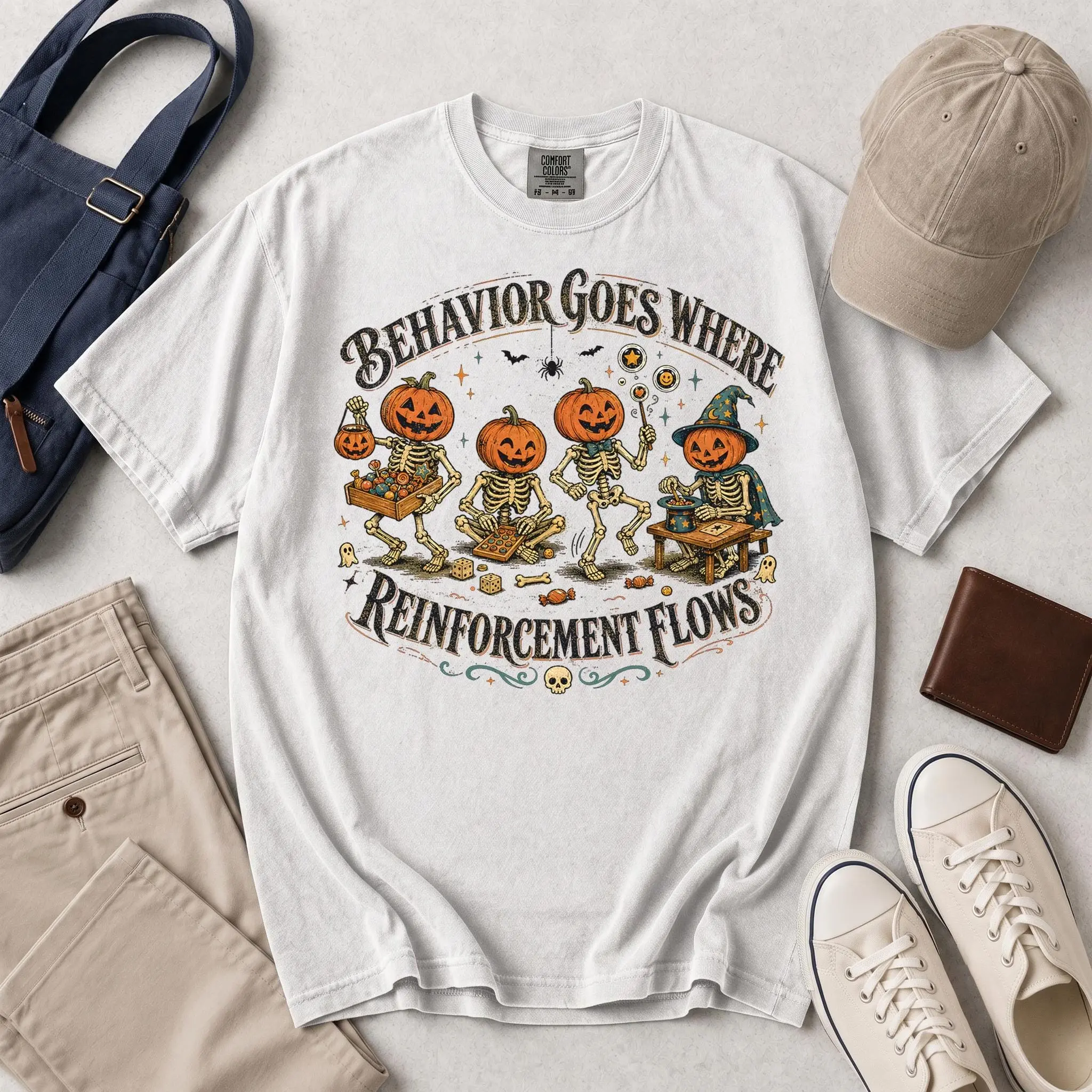 ABA Skeleton Pumpkin Head Shirt, BCBA Behavior Reinforcement Halloween Tee, RBT Special Education Comfort Colors Gift
