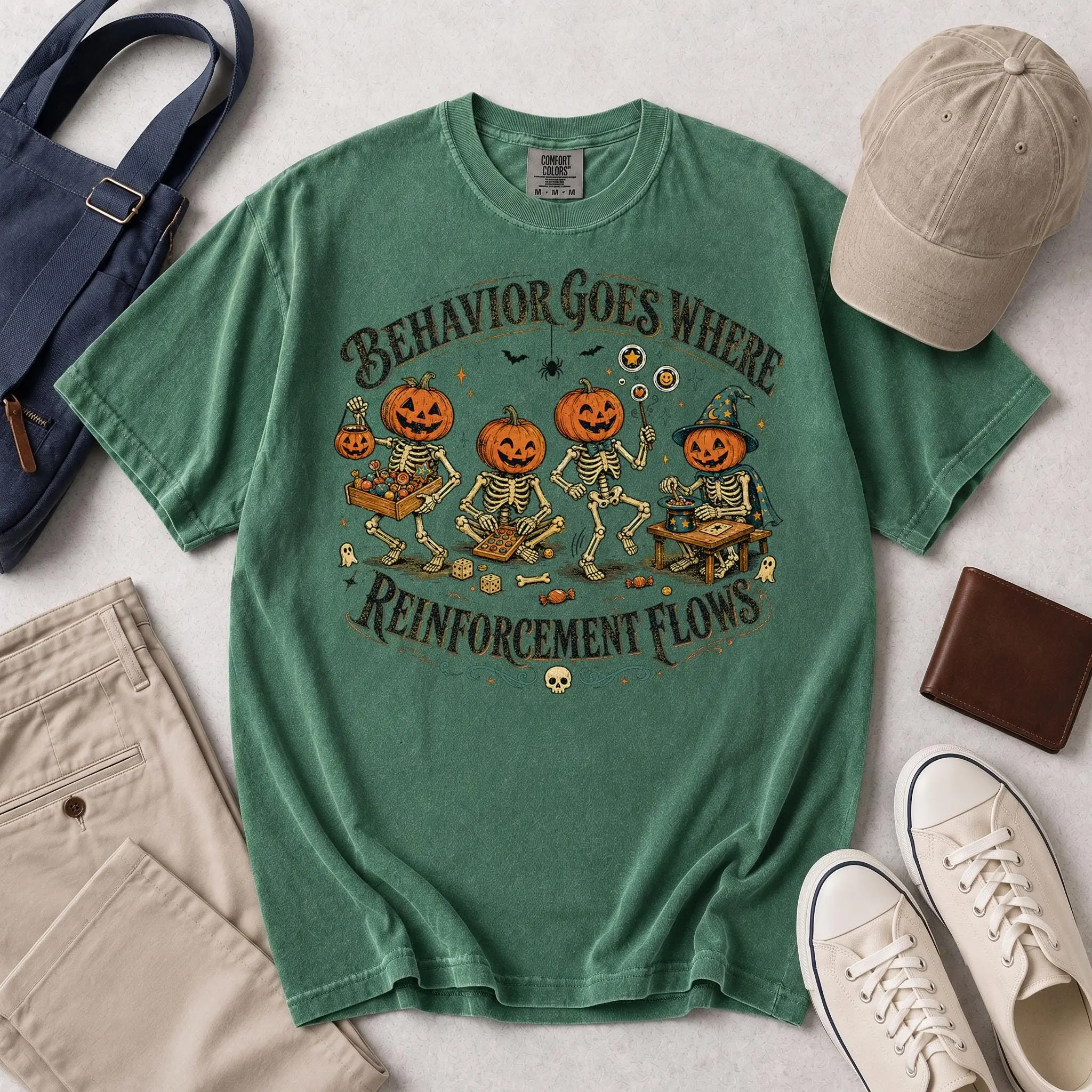 ABA Skeleton Pumpkin Head Shirt, BCBA Behavior Reinforcement Halloween Tee, RBT Special Education Comfort Colors Gift - photo 5