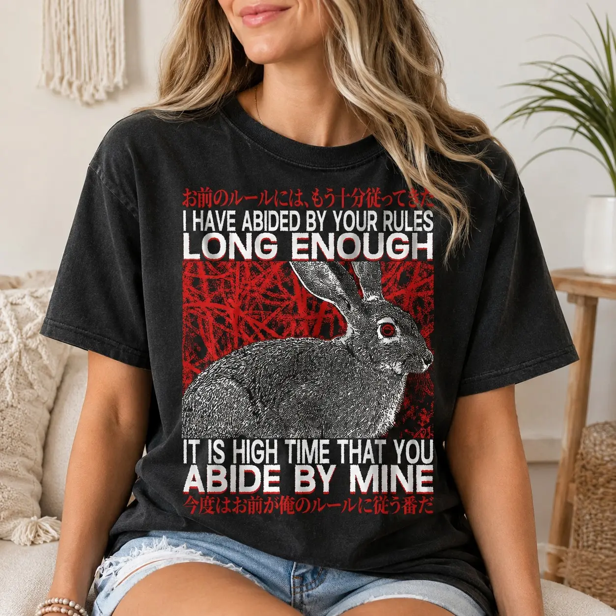 Abided by Your Rules Rabbit Graphic Shirt for Women, Retro Horror Halloween Tee, Gothic Animal Lover Gift