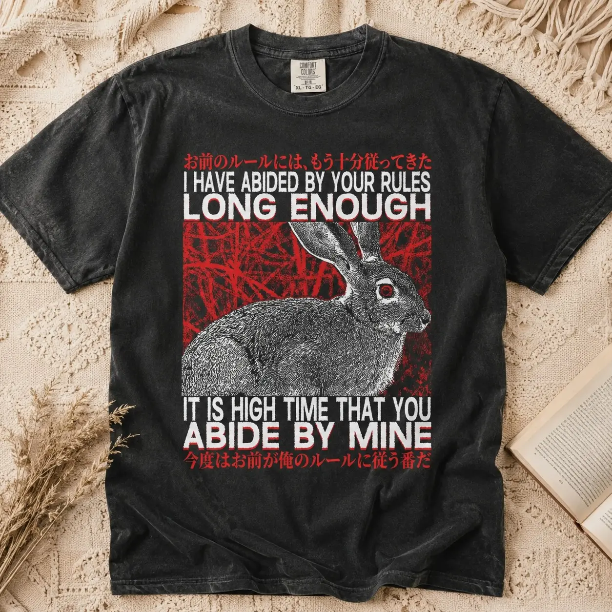 Abided by Your Rules Rabbit Graphic Shirt for Women, Retro Horror Halloween Tee, Gothic Animal Lover Gift - photo 2