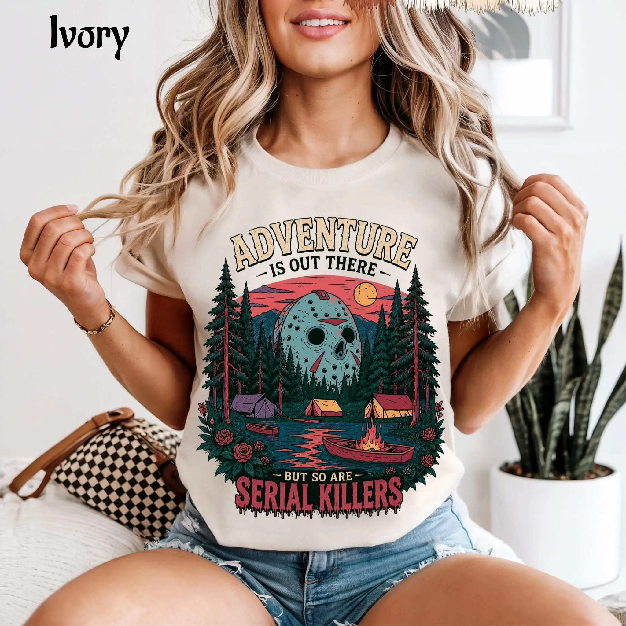 Comfort Colors Adventure Is Out There But So Are Serial Killers Shirt, Funny Horror Camping Dark Humor Tee - photo 5