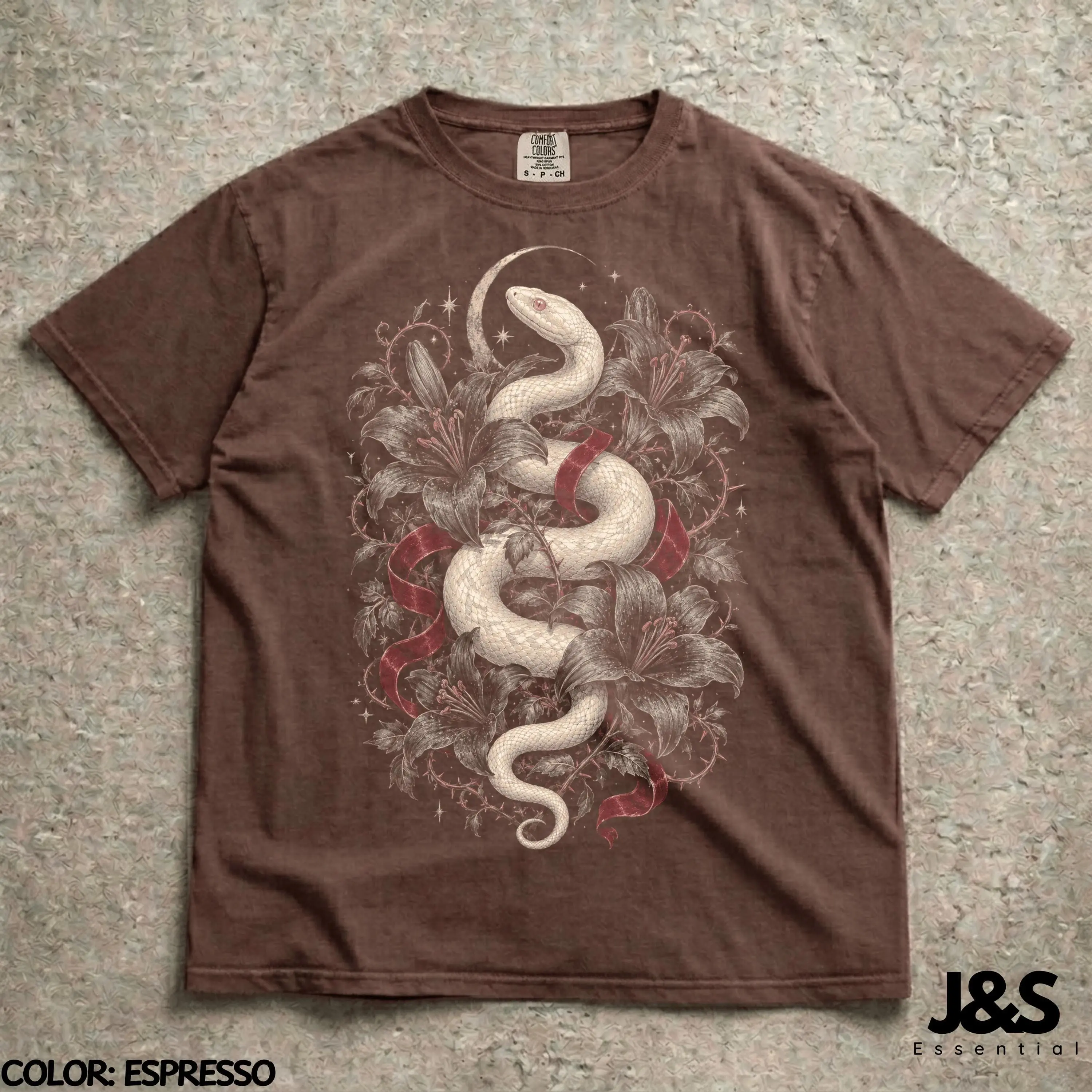 Albino Python Halloween T-Shirt, Gothic White Snake Witchy Floral Serpent Graphic Tee, Comfort Colors Reptile Lover Gift - photo 3