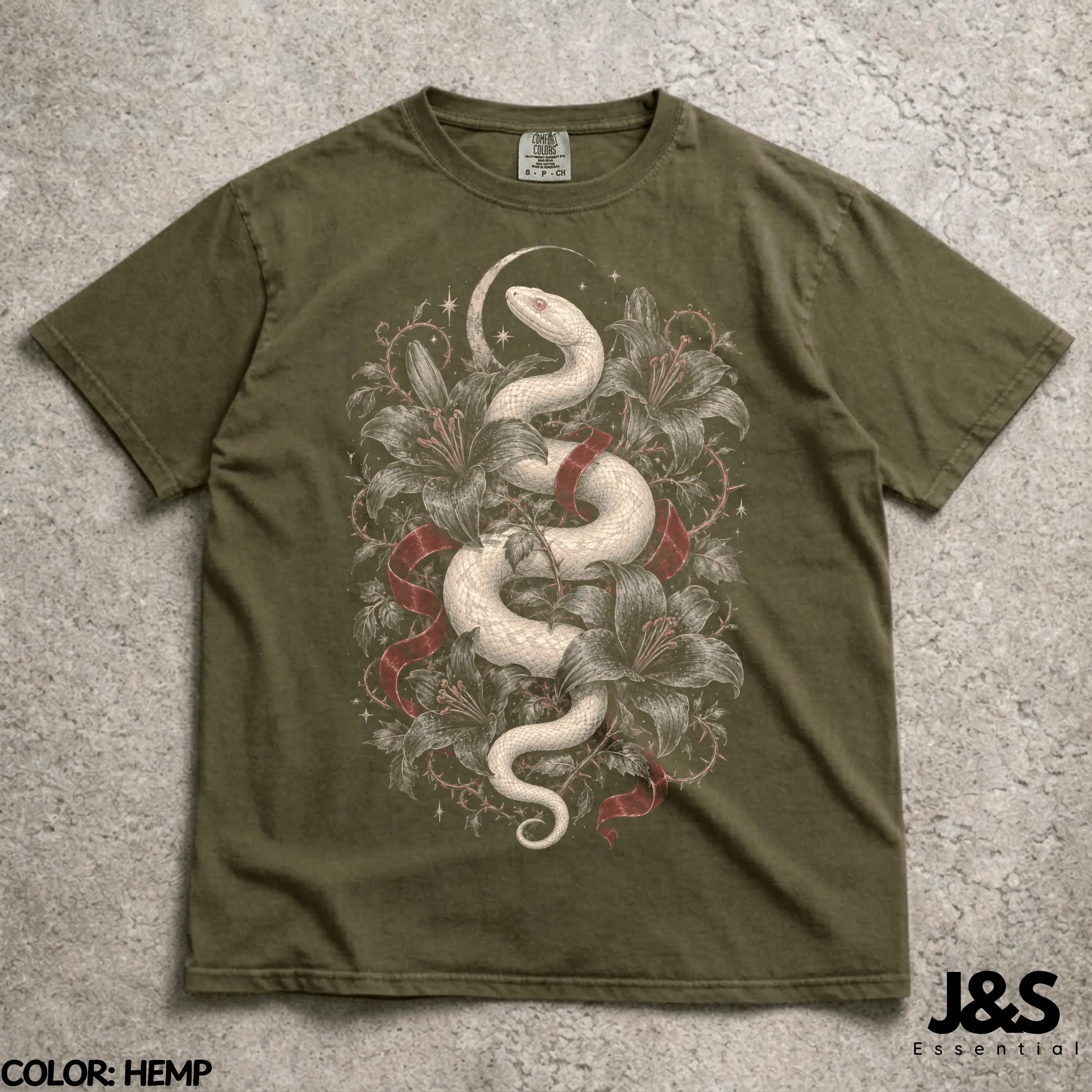 Albino Python Halloween T-Shirt, Gothic White Snake Witchy Floral Serpent Graphic Tee, Comfort Colors Reptile Lover Gift - photo 4
