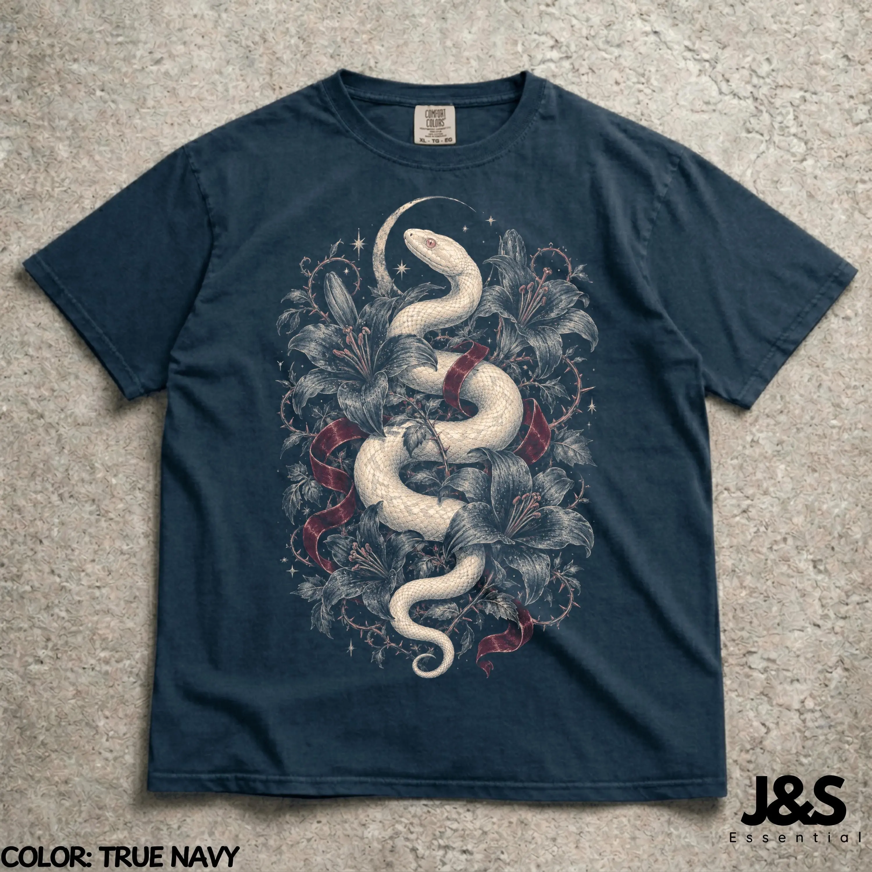 Albino Python Halloween T-Shirt, Gothic White Snake Witchy Floral Serpent Graphic Tee, Comfort Colors Reptile Lover Gift - photo 5