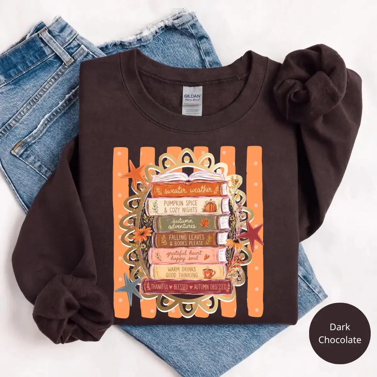 All Booked for Fall Gildan Sweatshirt, Preppy Book Lover Graphic, Cozy Autumn Reading Shirt, Pumpkin Spice Bookish Gift
