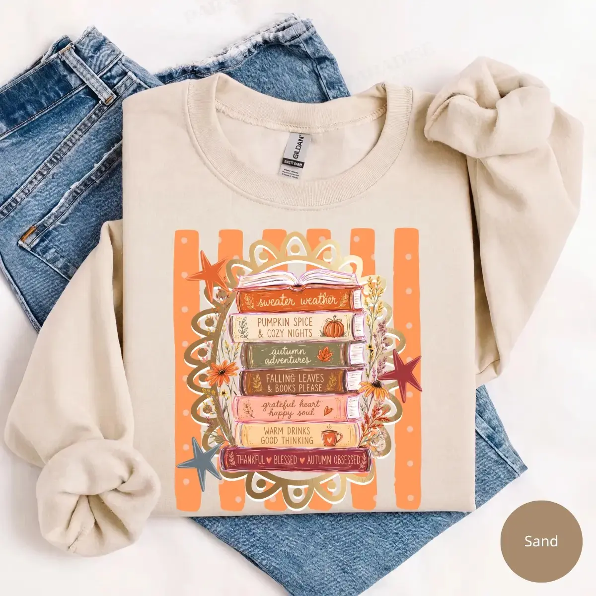 All Booked for Fall Gildan Sweatshirt, Preppy Book Lover Graphic, Cozy Autumn Reading Shirt, Pumpkin Spice Bookish Gift - photo 2