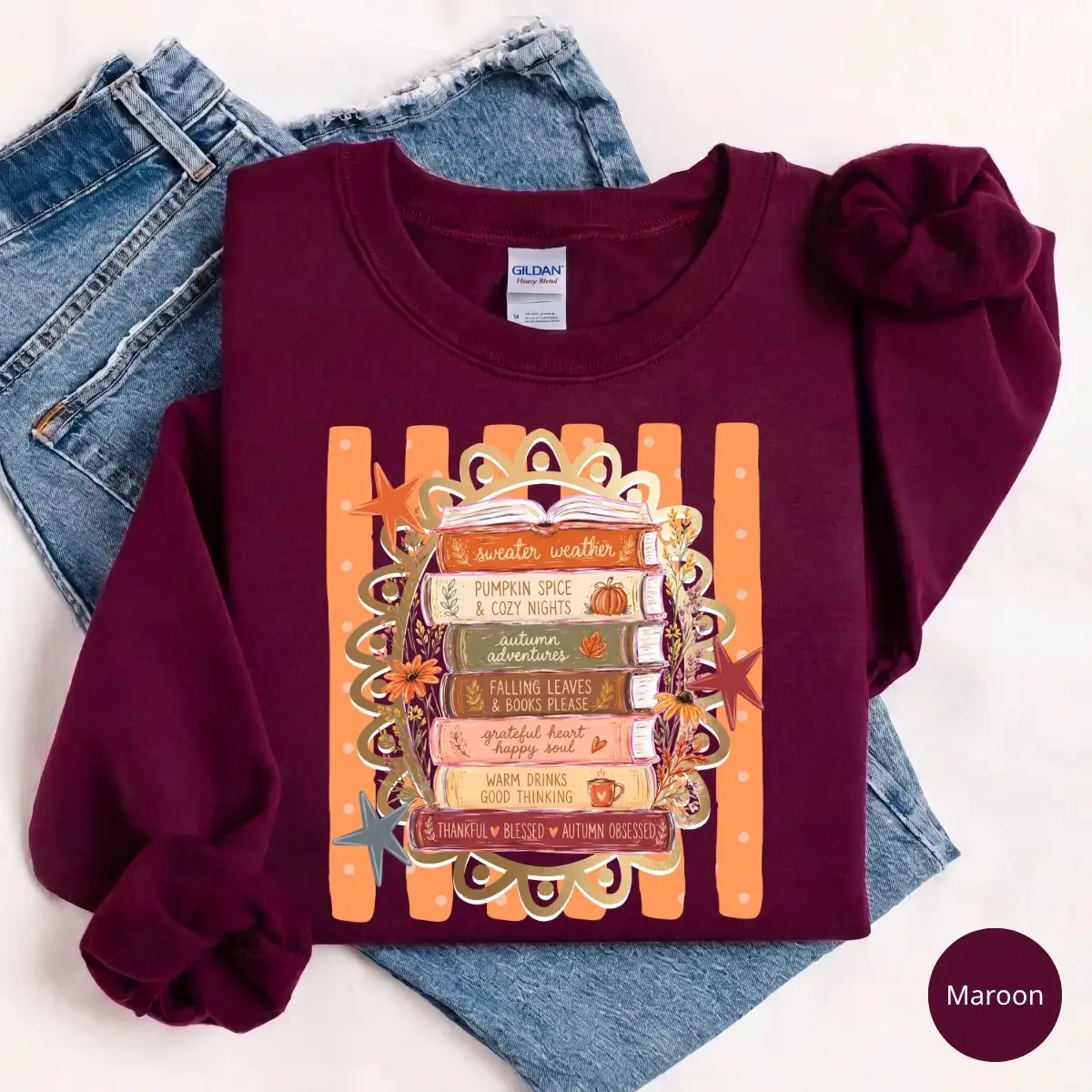 All Booked for Fall Gildan Sweatshirt, Preppy Book Lover Graphic, Cozy Autumn Reading Shirt, Pumpkin Spice Bookish Gift - photo 3