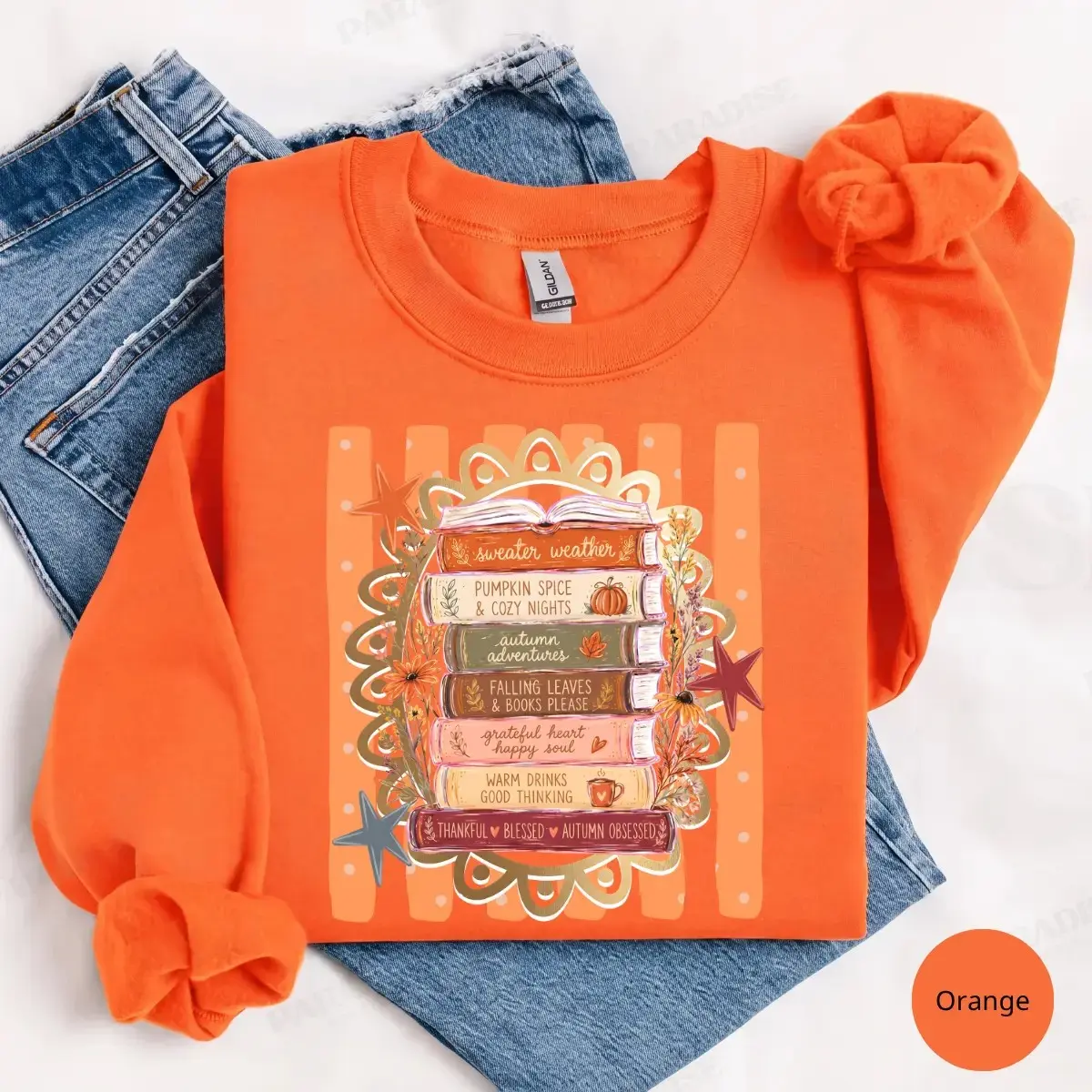 All Booked for Fall Gildan Sweatshirt, Preppy Book Lover Graphic, Cozy Autumn Reading Shirt, Pumpkin Spice Bookish Gift - photo 4