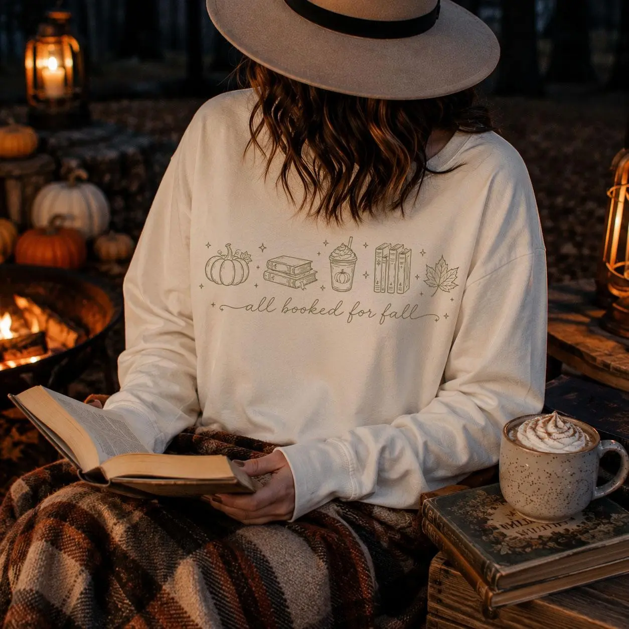 All Booked For Fall Hoodie, Cozy Bookish Autumn Reading Book Lover Graphic Pullover - photo 3