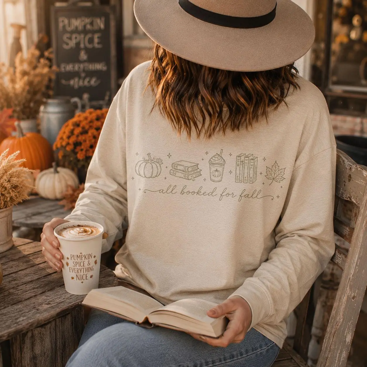 All Booked For Fall Hoodie, Cozy Bookish Autumn Reading Book Lover Graphic Pullover - photo 4