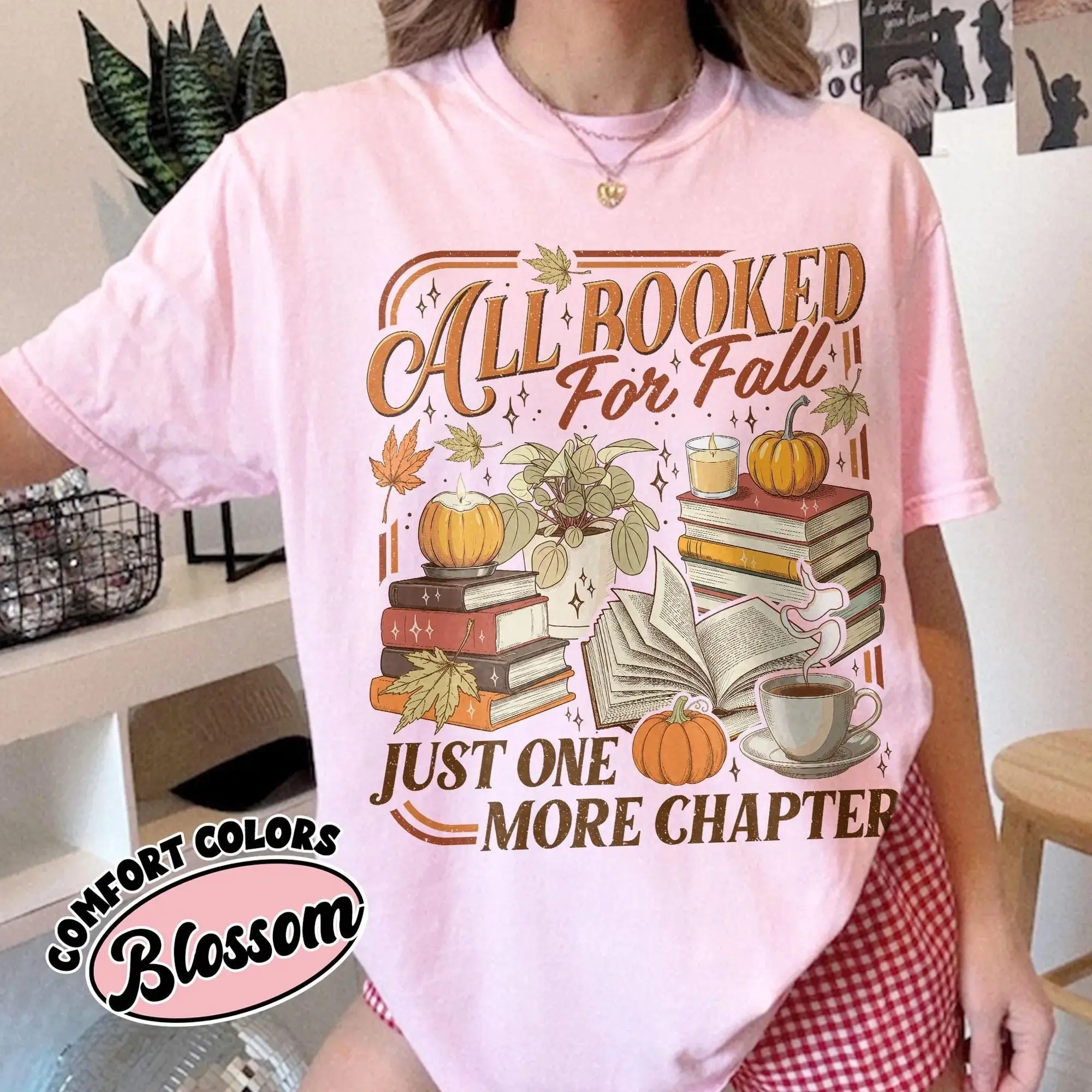 All Booked For Fall Shirt, Spooky Season Book Lover Tee, Cozy Reader Pumpkin Halloween Comfort Colors Graphic Top