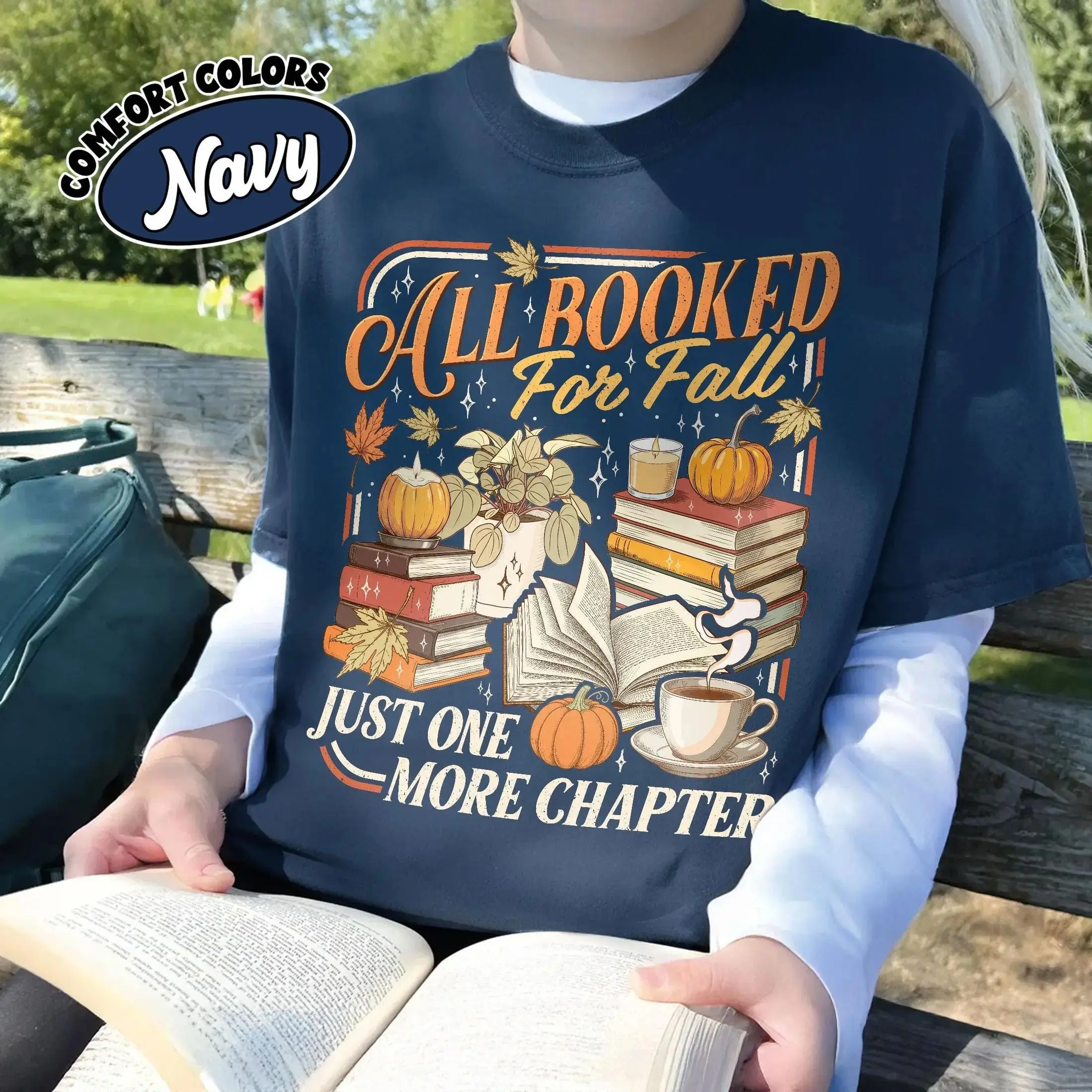 All Booked For Fall Shirt, Spooky Season Book Lover Tee, Cozy Reader Pumpkin Halloween Comfort Colors Graphic Top - photo 3