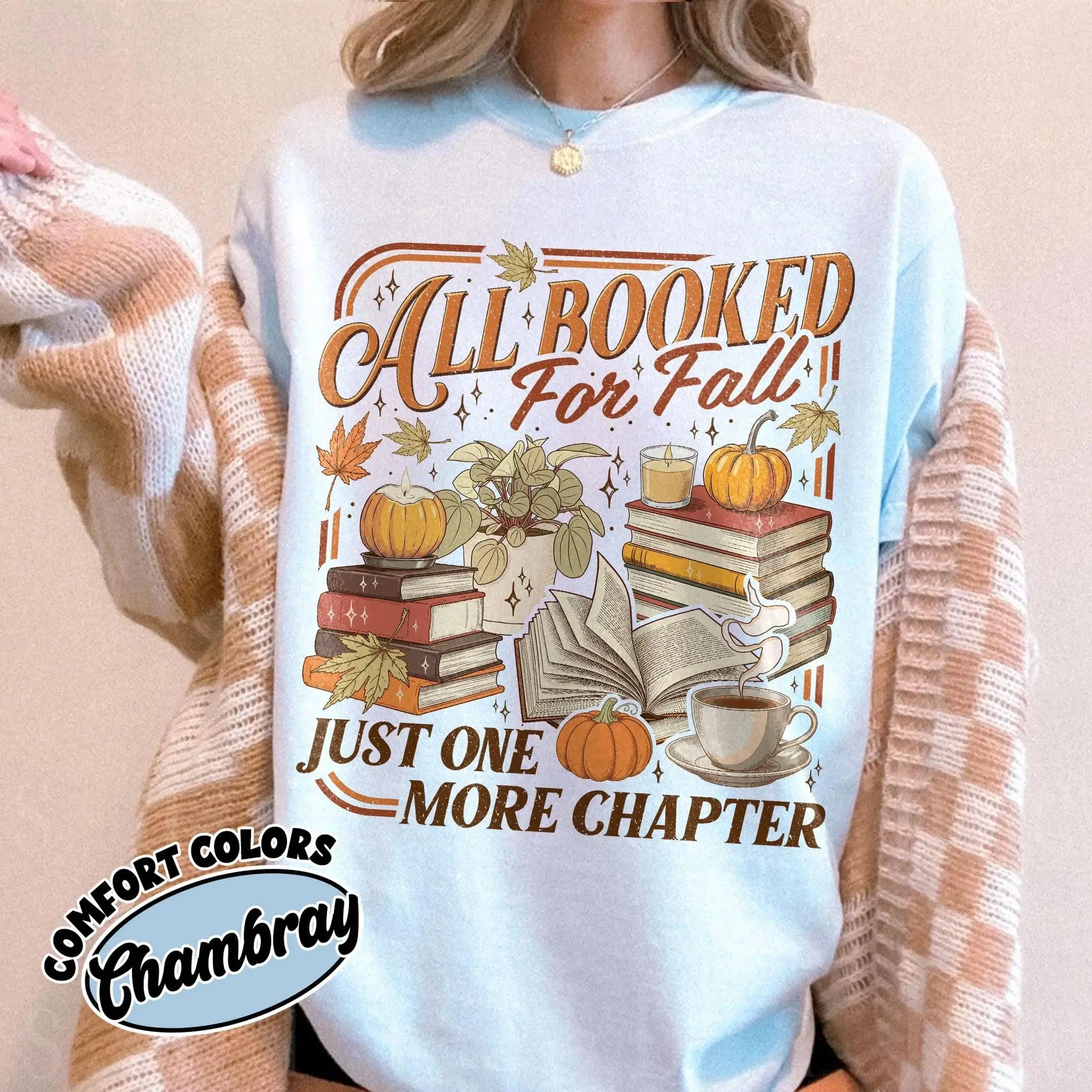 All Booked For Fall Shirt, Spooky Season Book Lover Tee, Cozy Reader Pumpkin Halloween Comfort Colors Graphic Top - photo 4