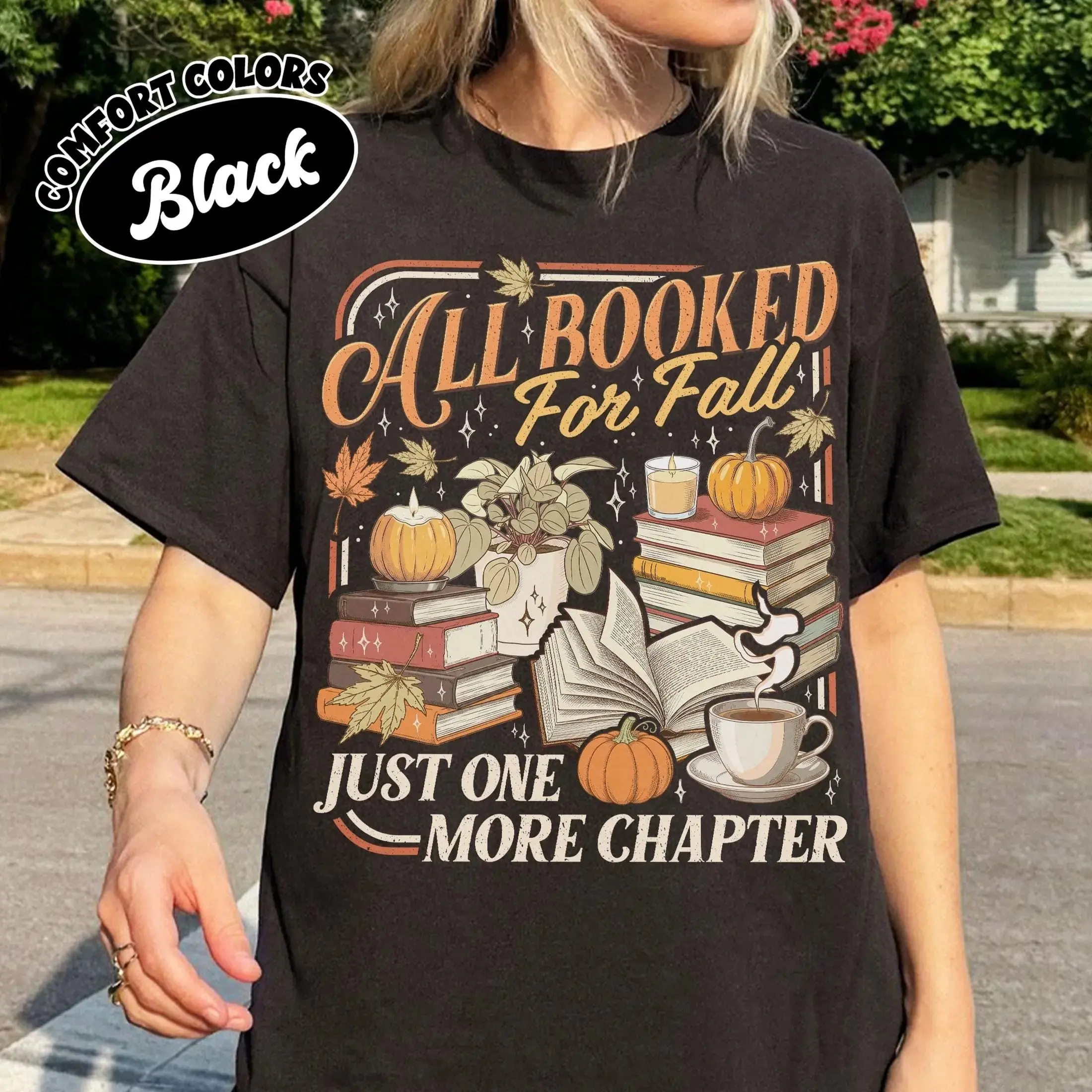 All Booked For Fall Shirt, Spooky Season Book Lover Tee, Cozy Reader Pumpkin Halloween Comfort Colors Graphic Top - photo 5