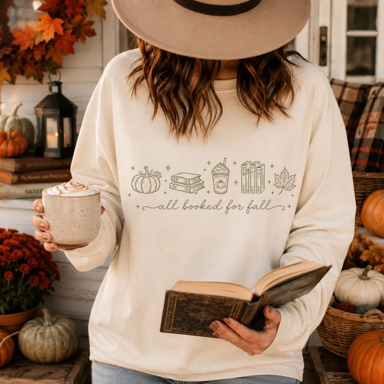 All Booked For Fall Sweatshirt, Cozy Bookish Autumn Reading Book Lover Graphic Top - photo 2