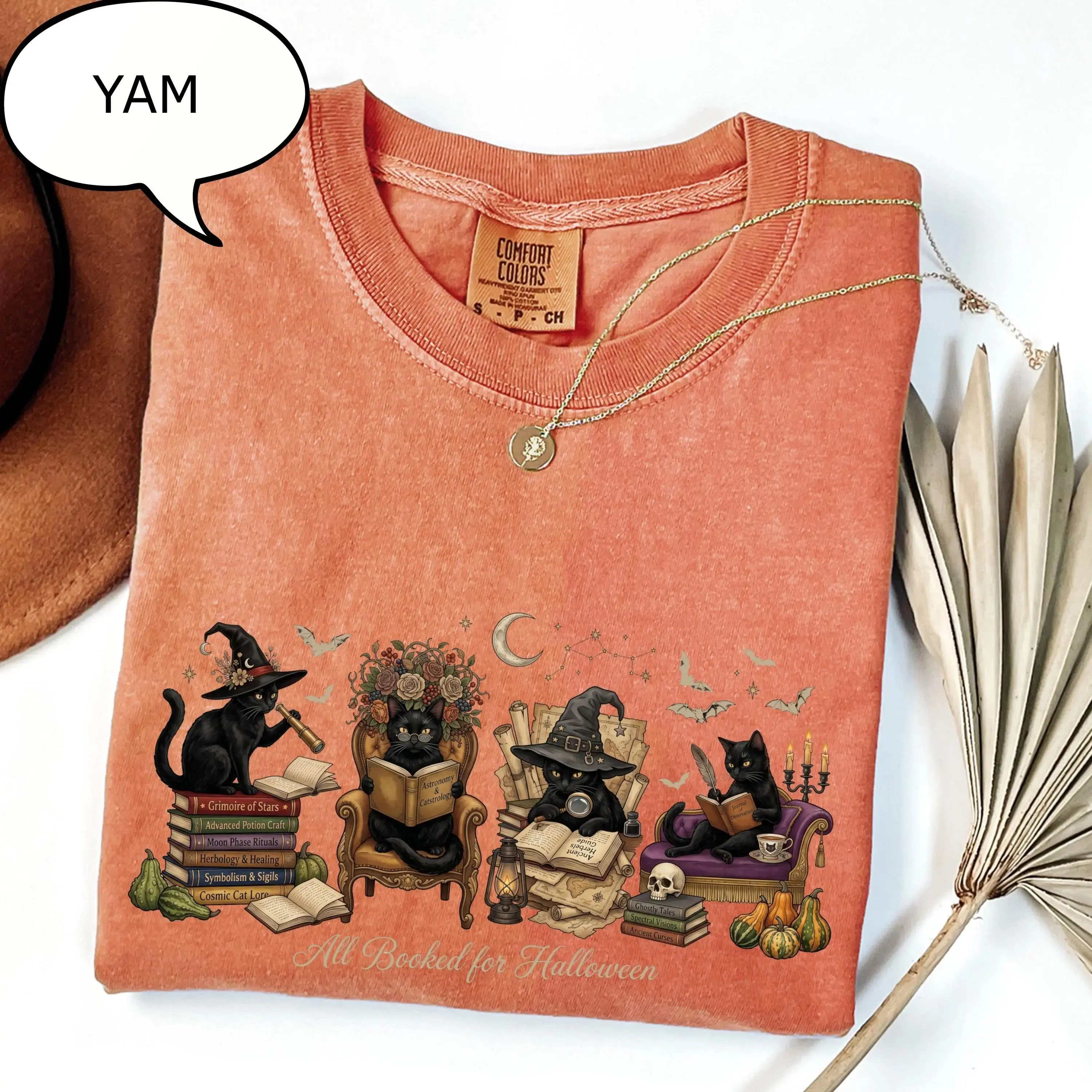 All Booked For Halloween Shirt, Cat Reading Book Comfort Colors Teacher Tee, Cute Librarian Fall Bookish Gift - photo 5