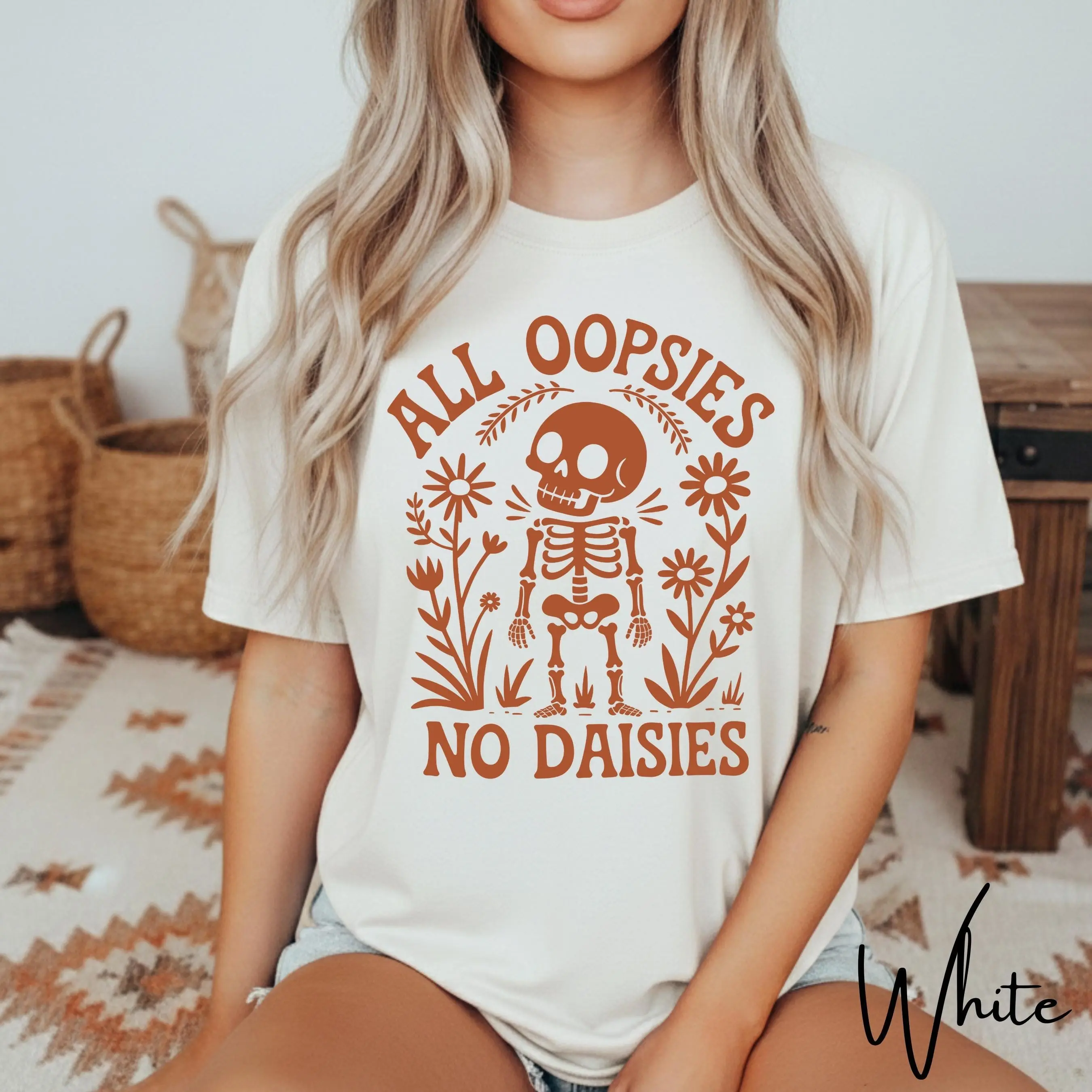 Comfort Colors 1717 All Oopsies No Daisies Shirt, Skeleton Floral Skull Spooky Cute Halloween Tee - photo 3