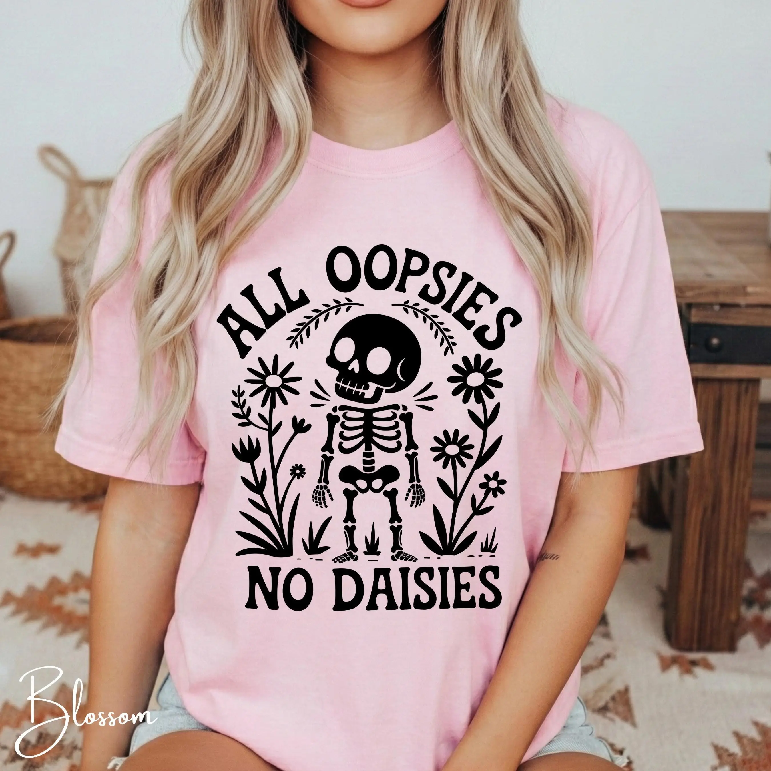 Comfort Colors 1717 All Oopsies No Daisies Shirt, Skeleton Floral Skull Spooky Cute Halloween Tee - photo 5