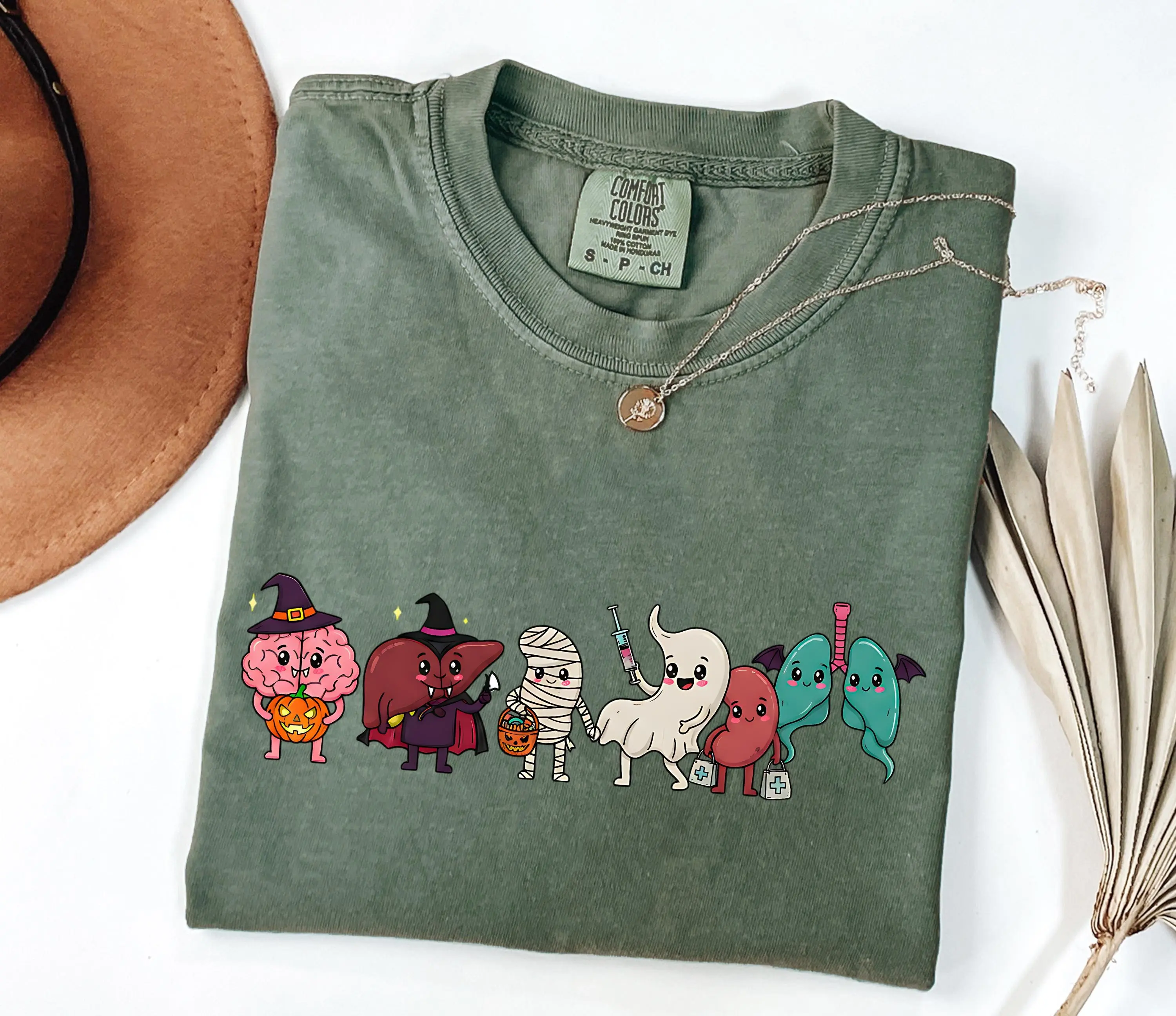 Comfort Colors Anatomy Halloween Shirt, Cute Happy Nurse Life Spooky Season Fall Medical Graphic Tee - photo 1
