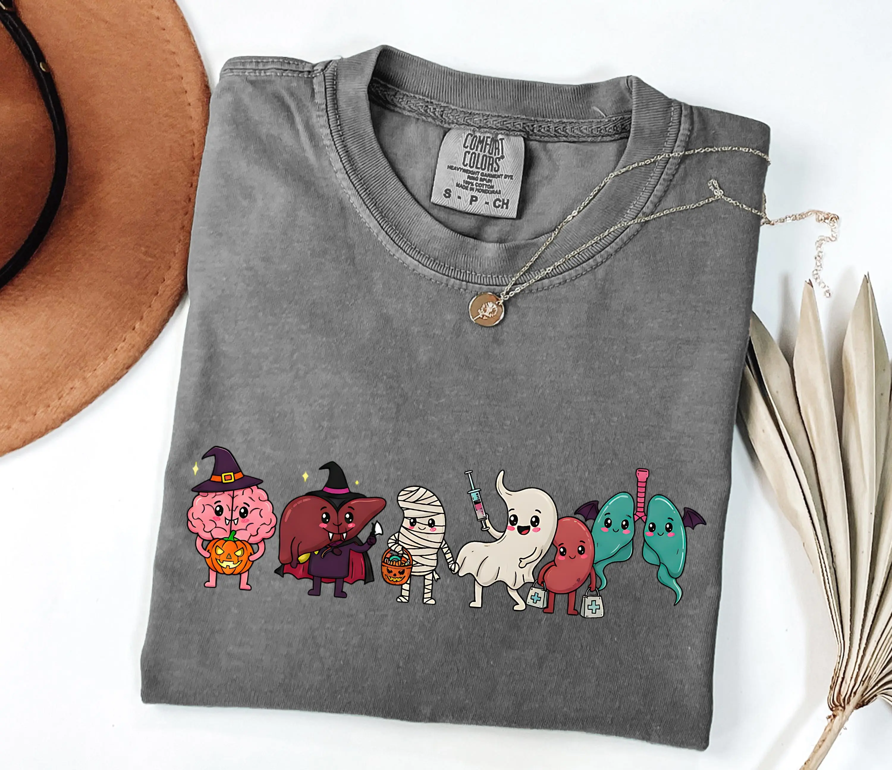 Comfort Colors Anatomy Halloween Shirt, Cute Happy Nurse Life Spooky Season Fall Medical Graphic Tee - photo 2