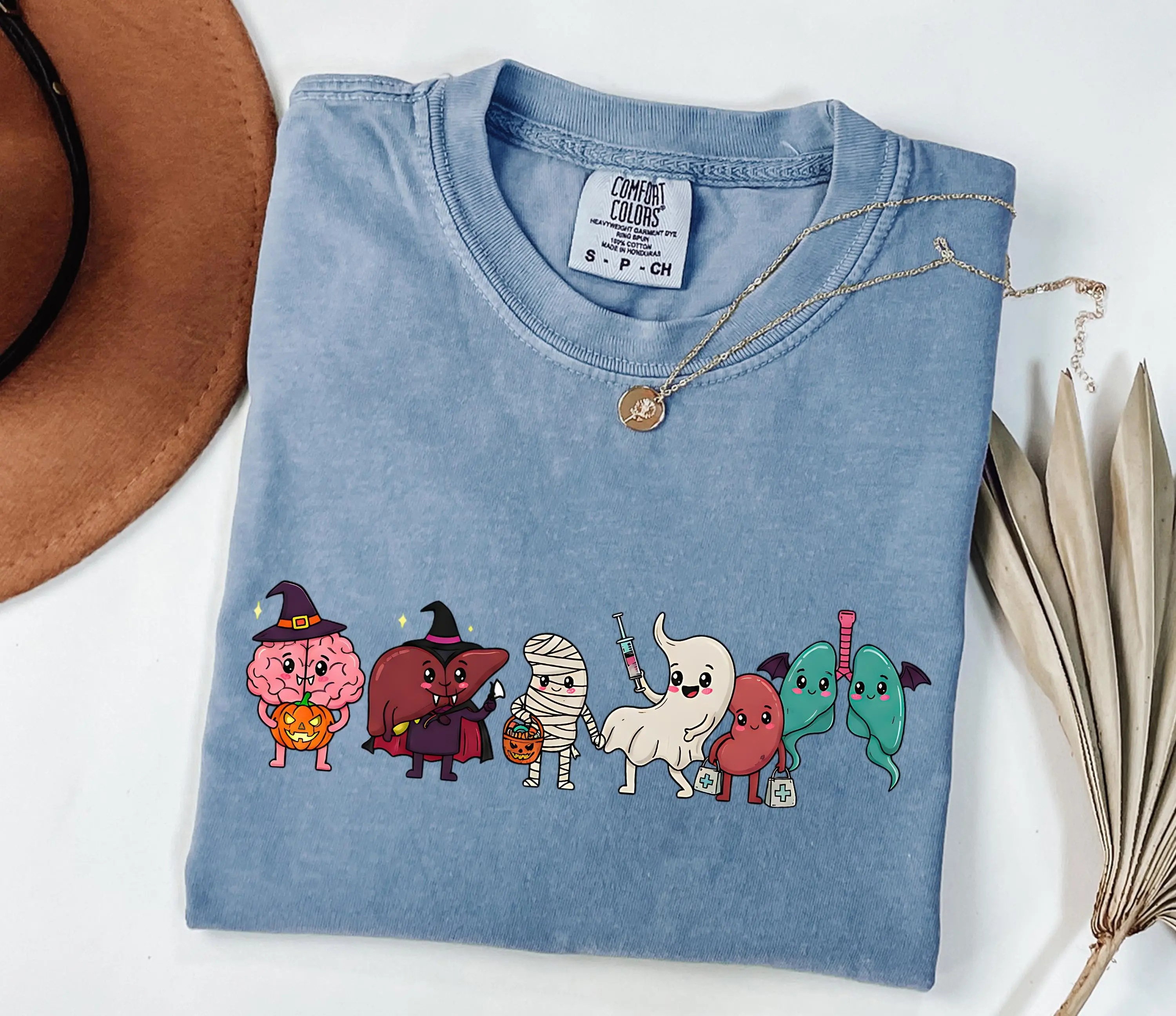 Comfort Colors Anatomy Halloween Shirt, Cute Happy Nurse Life Spooky Season Fall Medical Graphic Tee - photo 5