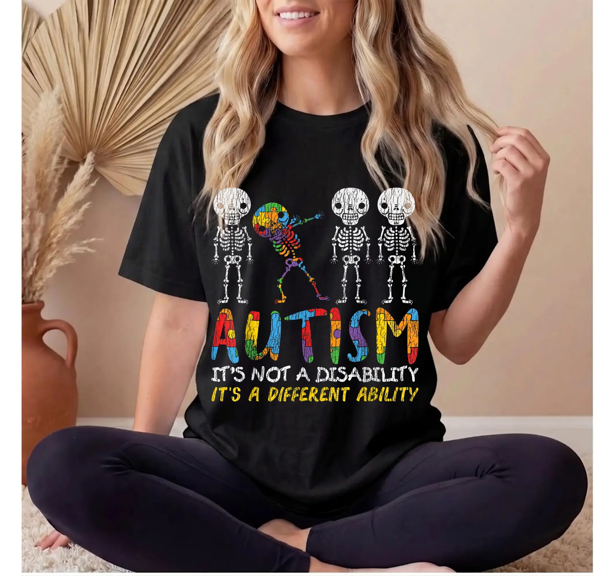 Autism Awareness Dabbing Skeleton Shirt, Neurodivergent Kids Graphic Tee