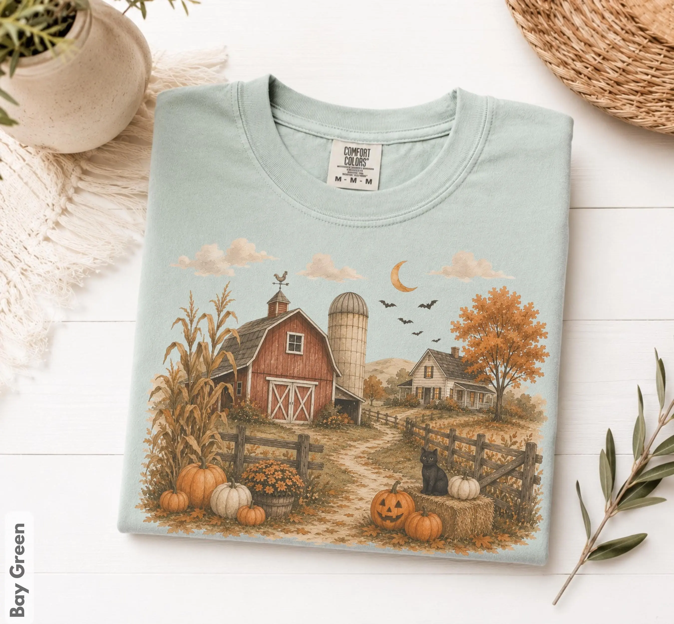 Autumn Barn Shirt, Fall Farm Landscape Tee, Cozy Country Halloween Graphic, Adult and Youth Sizes - photo 4