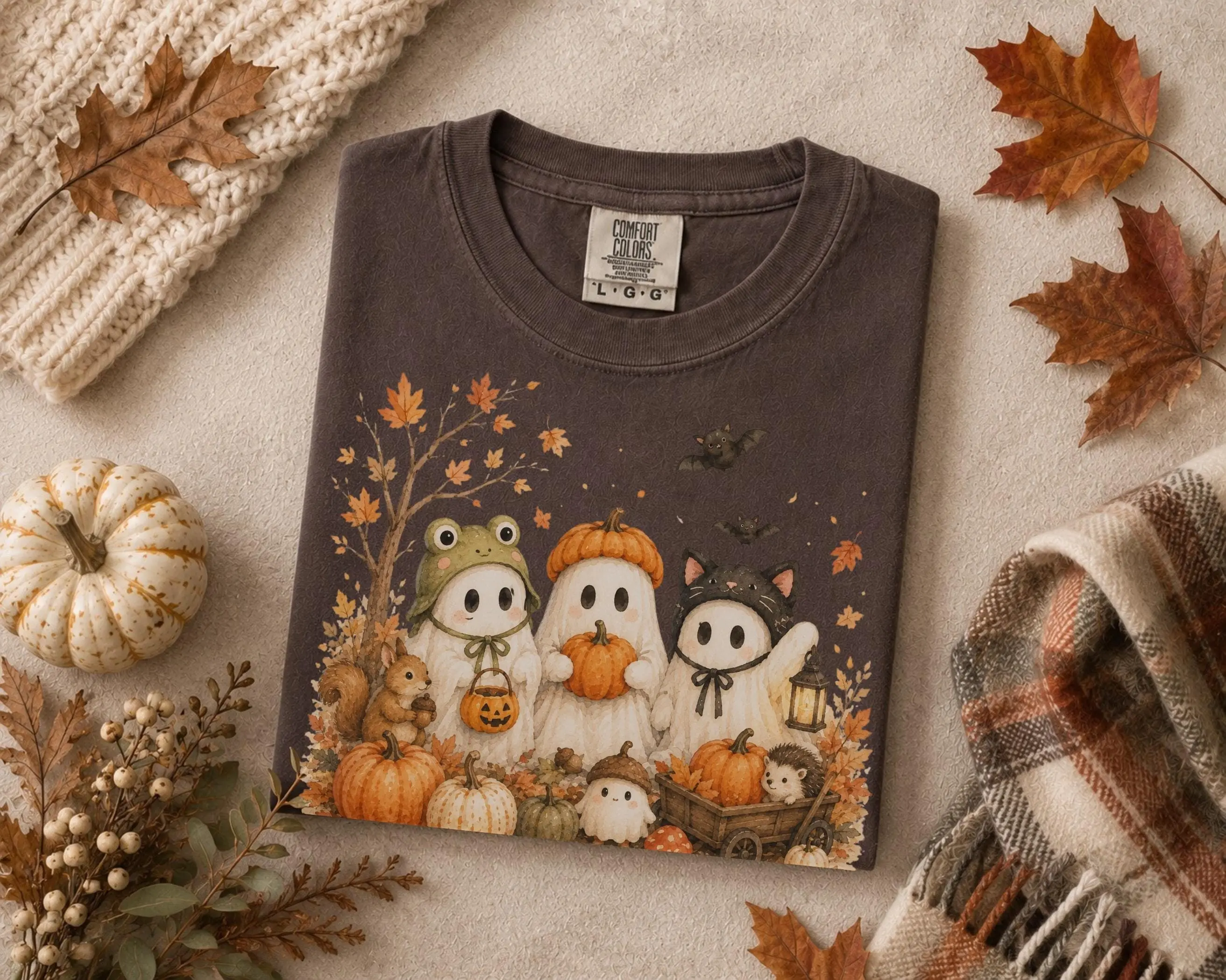 Autumn Ghost Shirt, Watercolor Halloween Costume Tee, Comfort Colors Fall Graphic