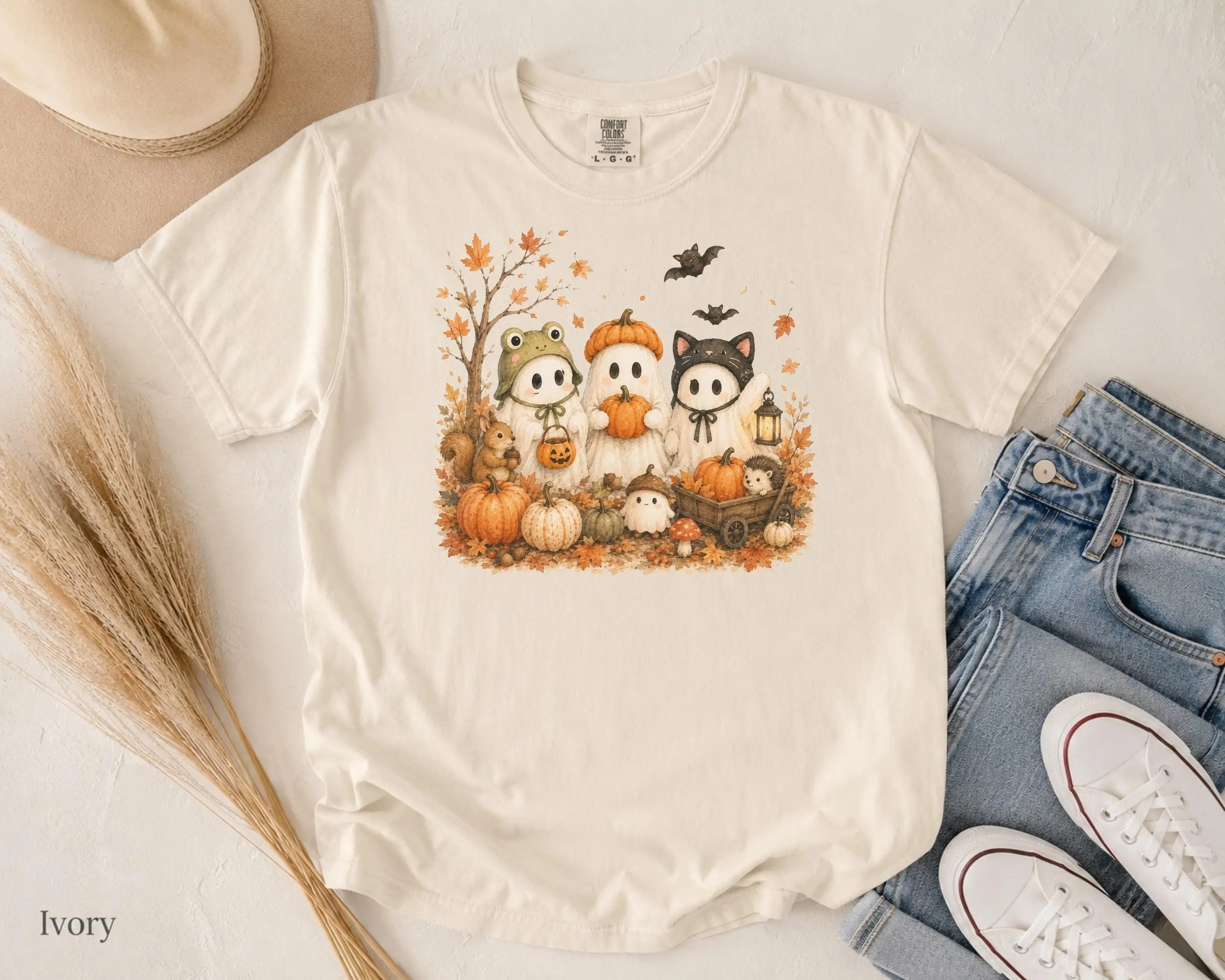Autumn Ghost Shirt, Watercolor Halloween Costume Tee, Comfort Colors Fall Graphic - photo 3