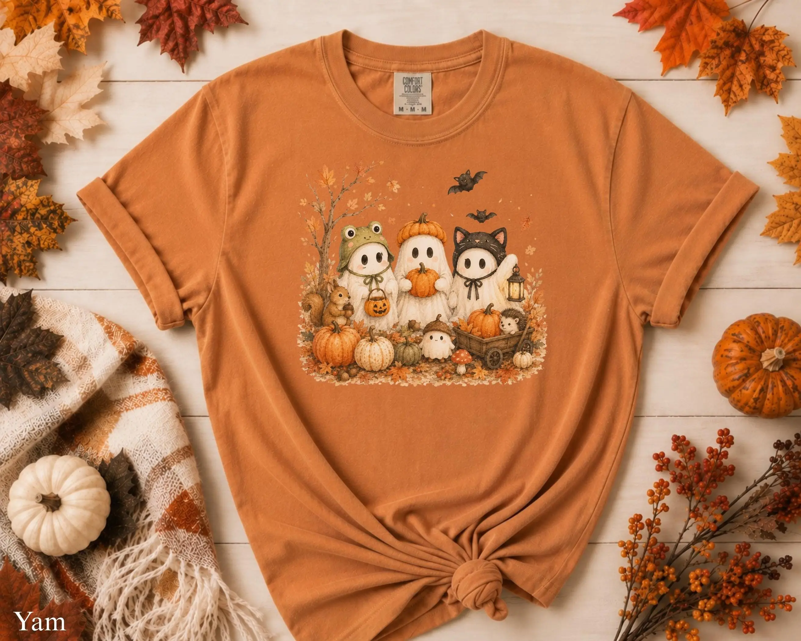 Autumn Ghost Shirt, Watercolor Halloween Costume Tee, Comfort Colors Fall Graphic - photo 4