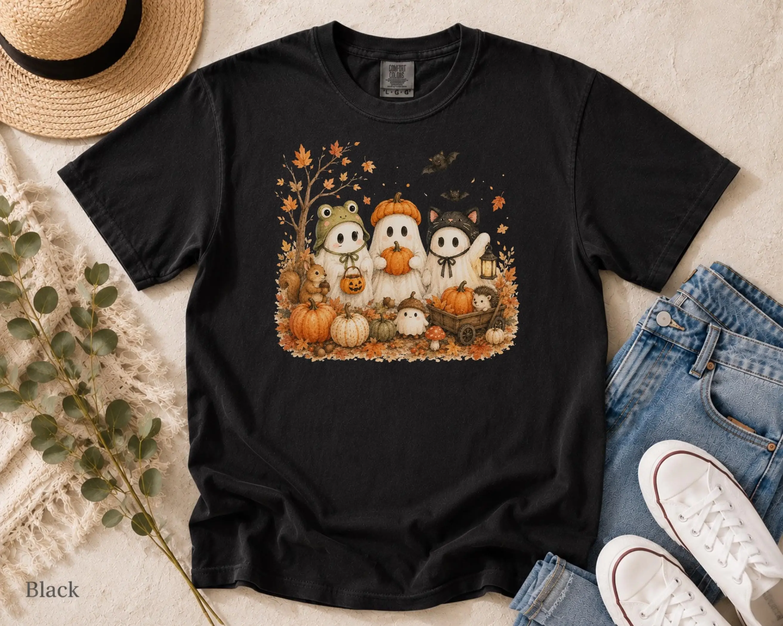 Autumn Ghost Shirt, Watercolor Halloween Costume Tee, Comfort Colors Fall Graphic - photo 5