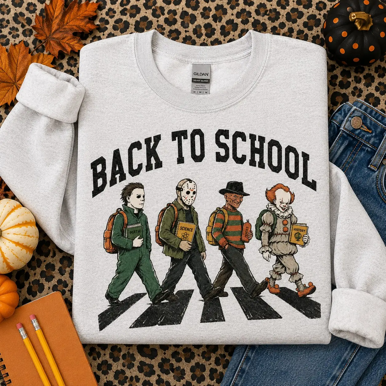 Back to School Horror Hoodie, Retro Vintage Halloween Character Spooky Teacher Pullover
